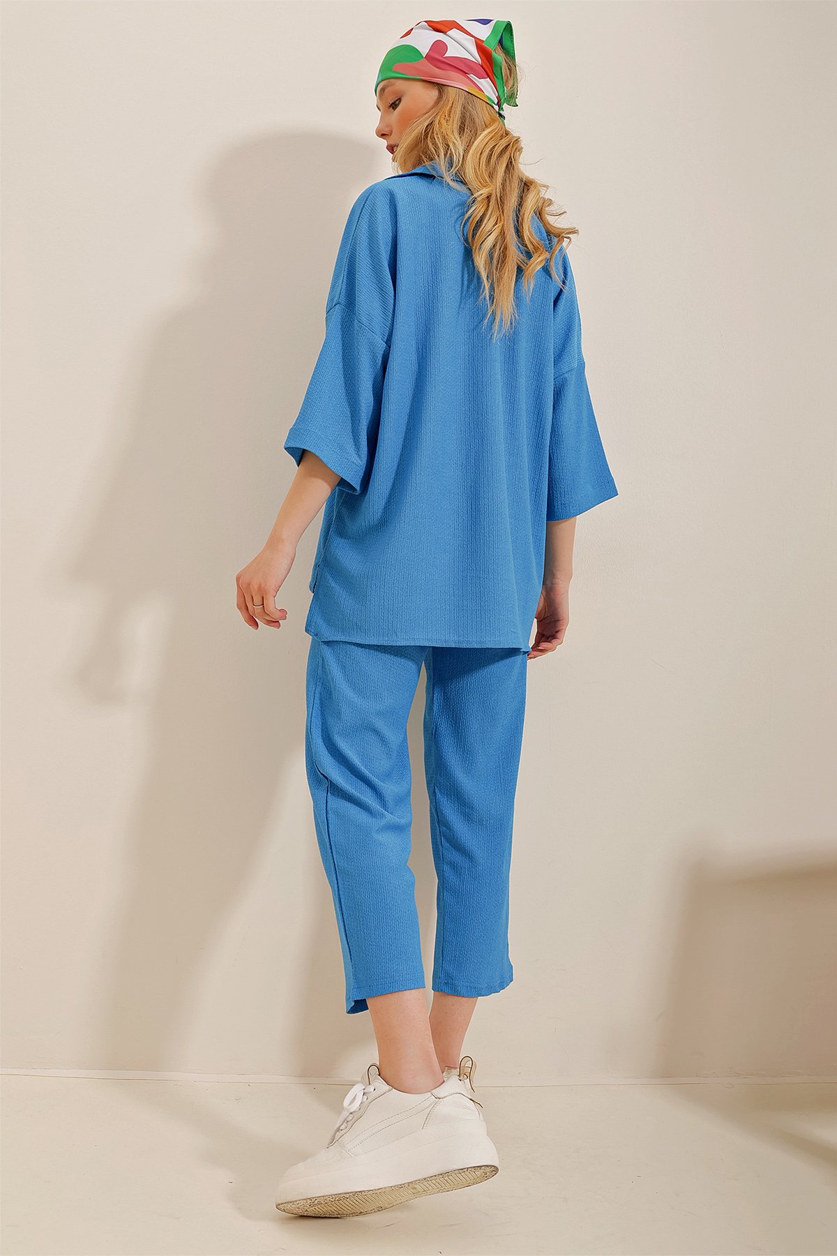 Polo Yaka Bluz Ve Pantolon İkili Takım - Havacı Mavi