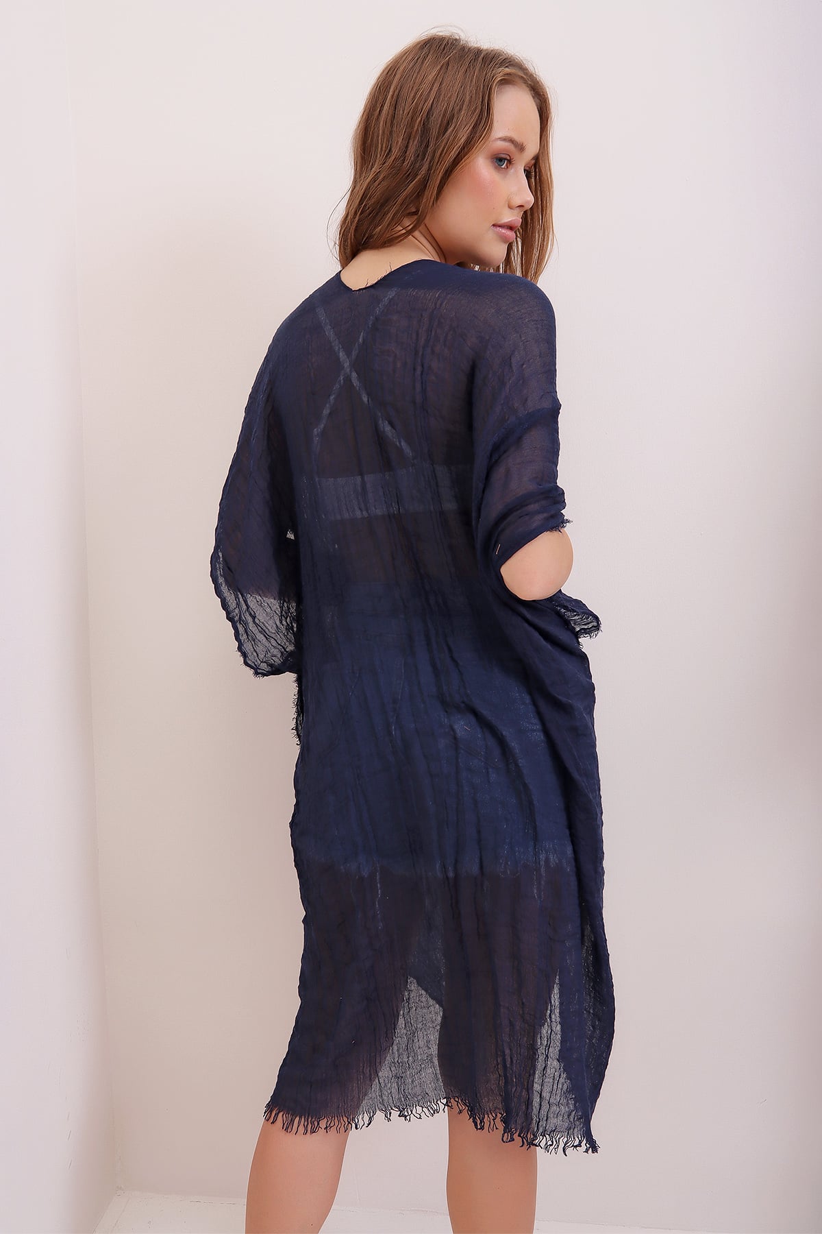 Püskül Detaylı Kimono - Lacivert