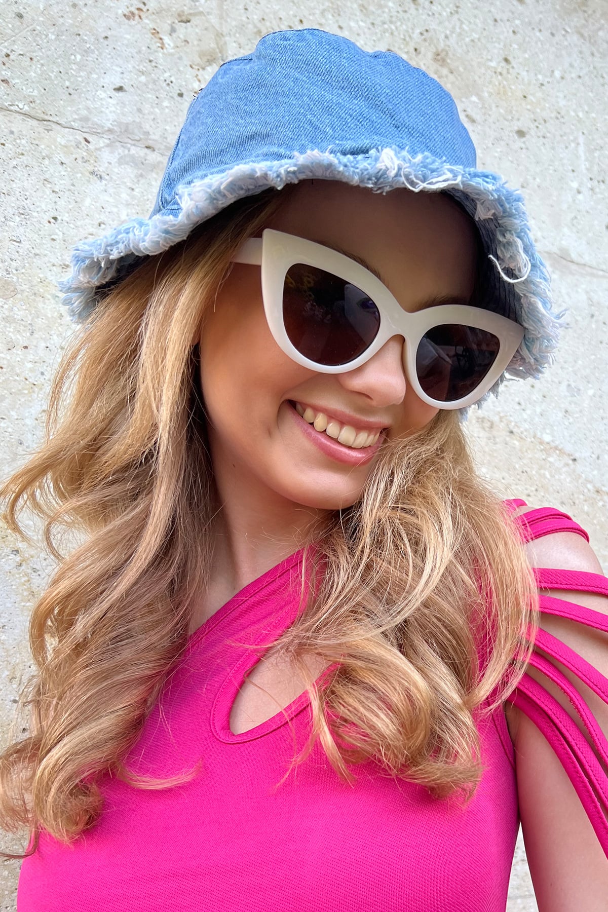 Püsküllü Denim Bucket Şapka - Mavi