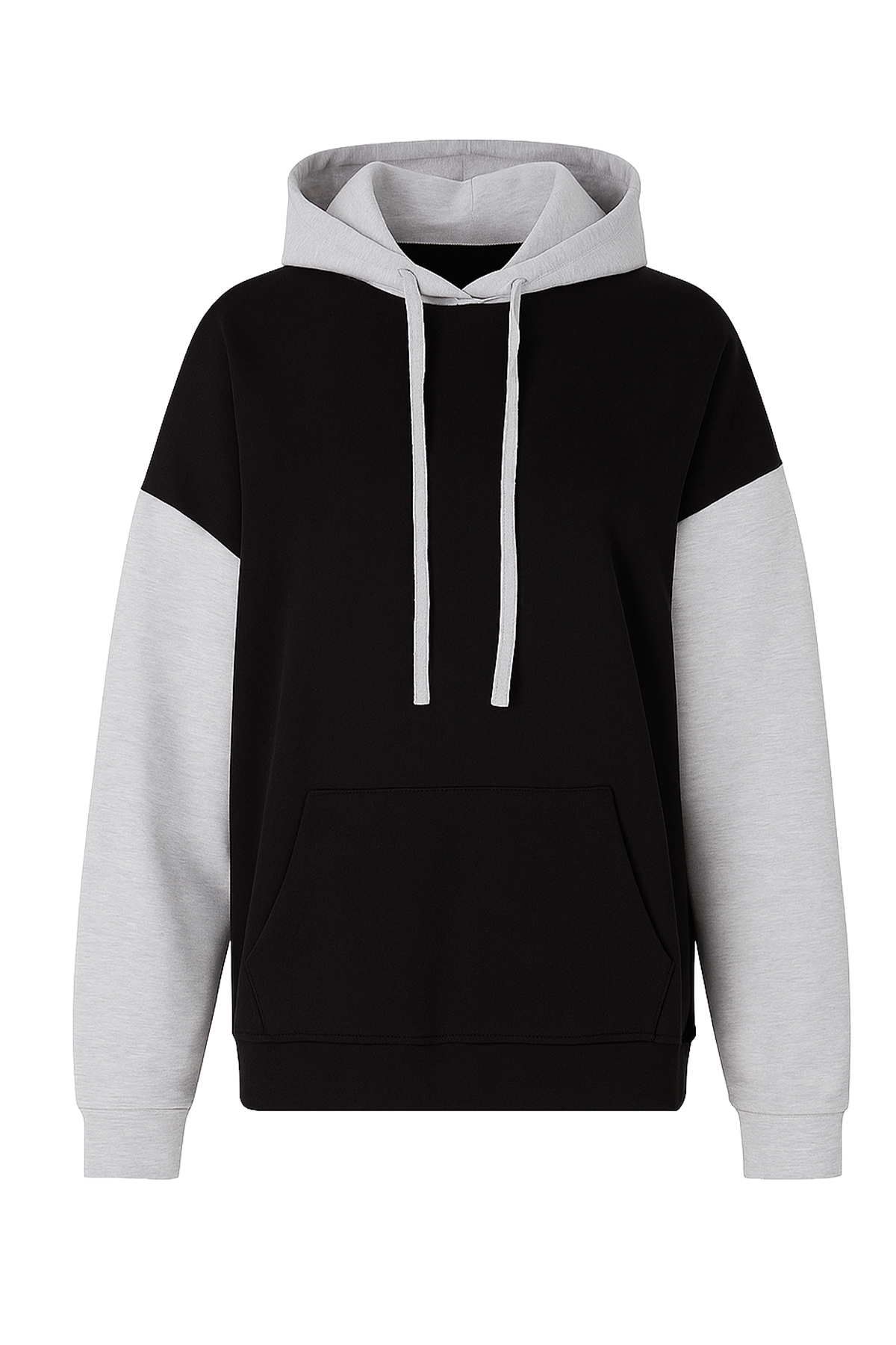 Renk Bloklu Oversıze Kapüşonlu Sweatshirt - Siyah