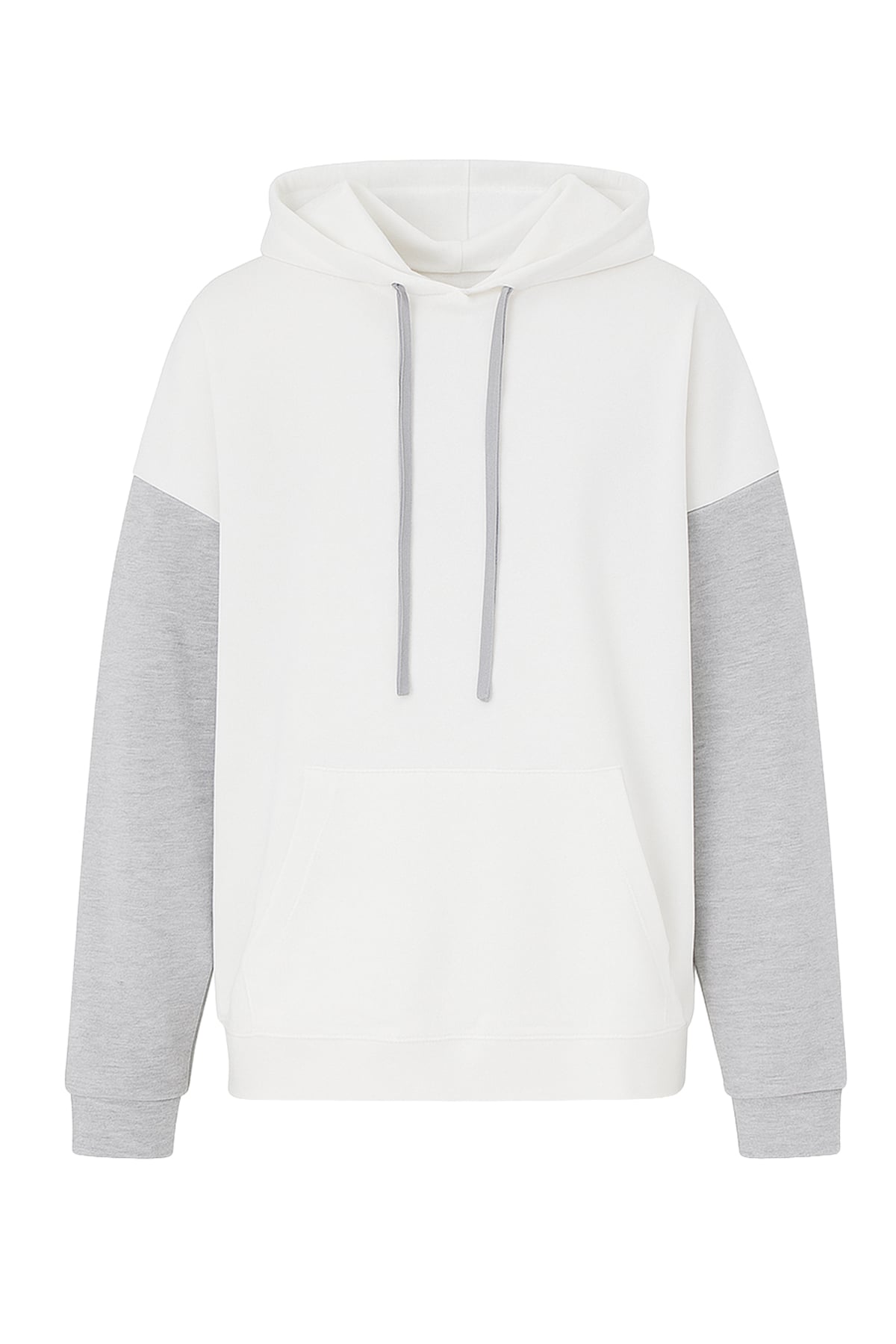 Renk Bloklu Oversıze Kapüşonlu Sweatshirt - Ekru
