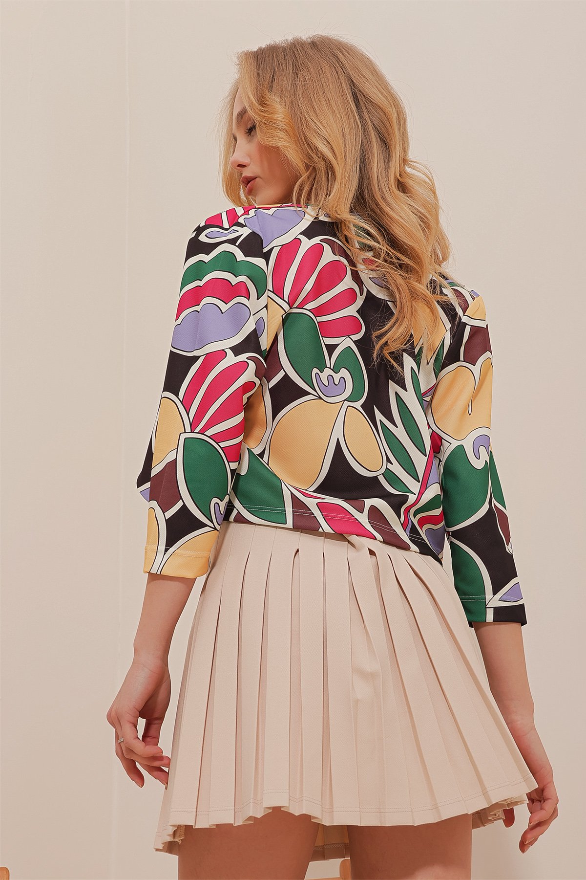 Şal Yaka Desenli Crop Ceket - Hardal