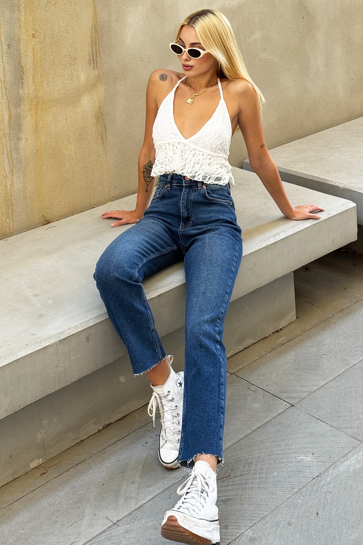 Straight Fit Orta Bel Denim Jean - Koyu Mavi