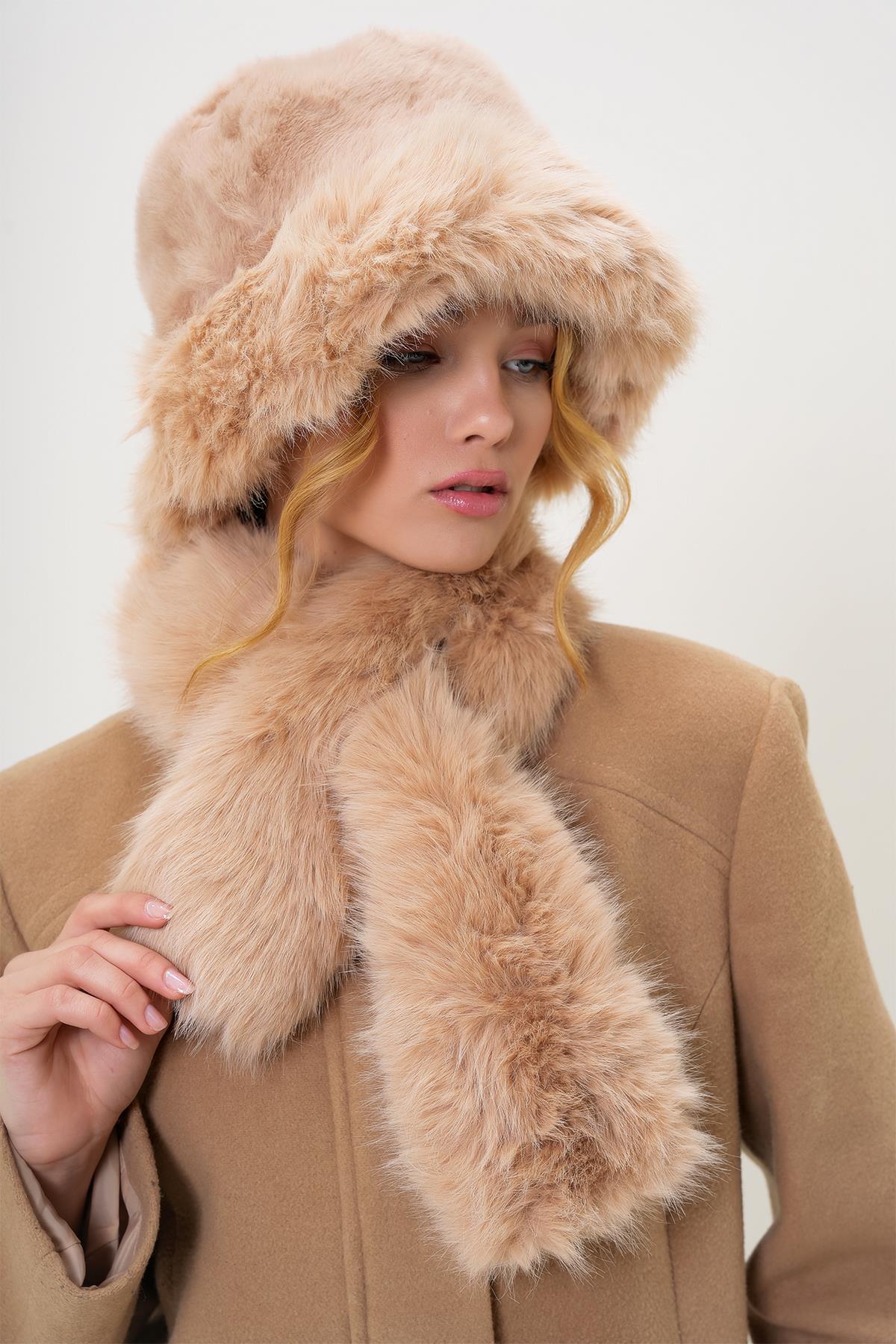 SUNİ KÜRK BUCKET ŞAPKA - CAMEL
