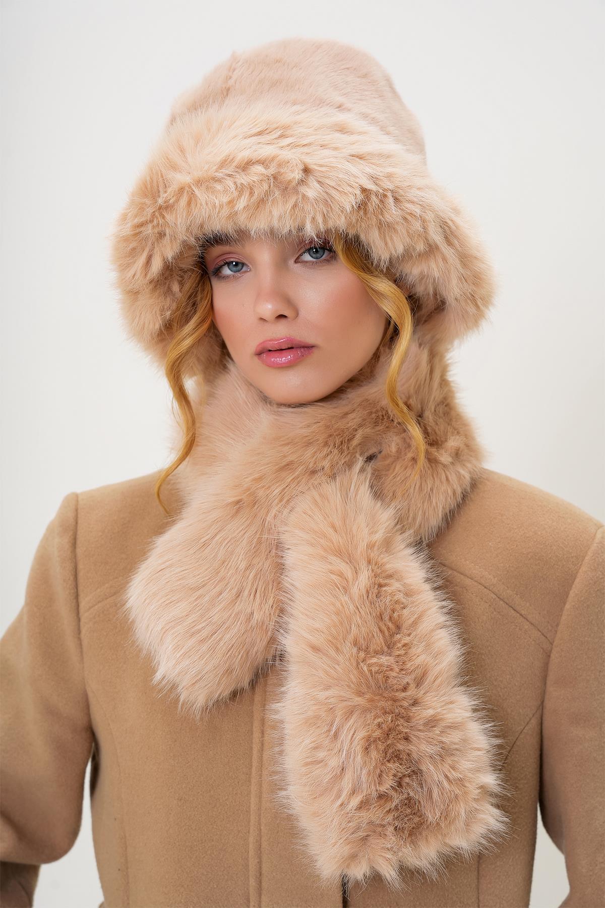 SUNİ KÜRK BUCKET ŞAPKA - CAMEL