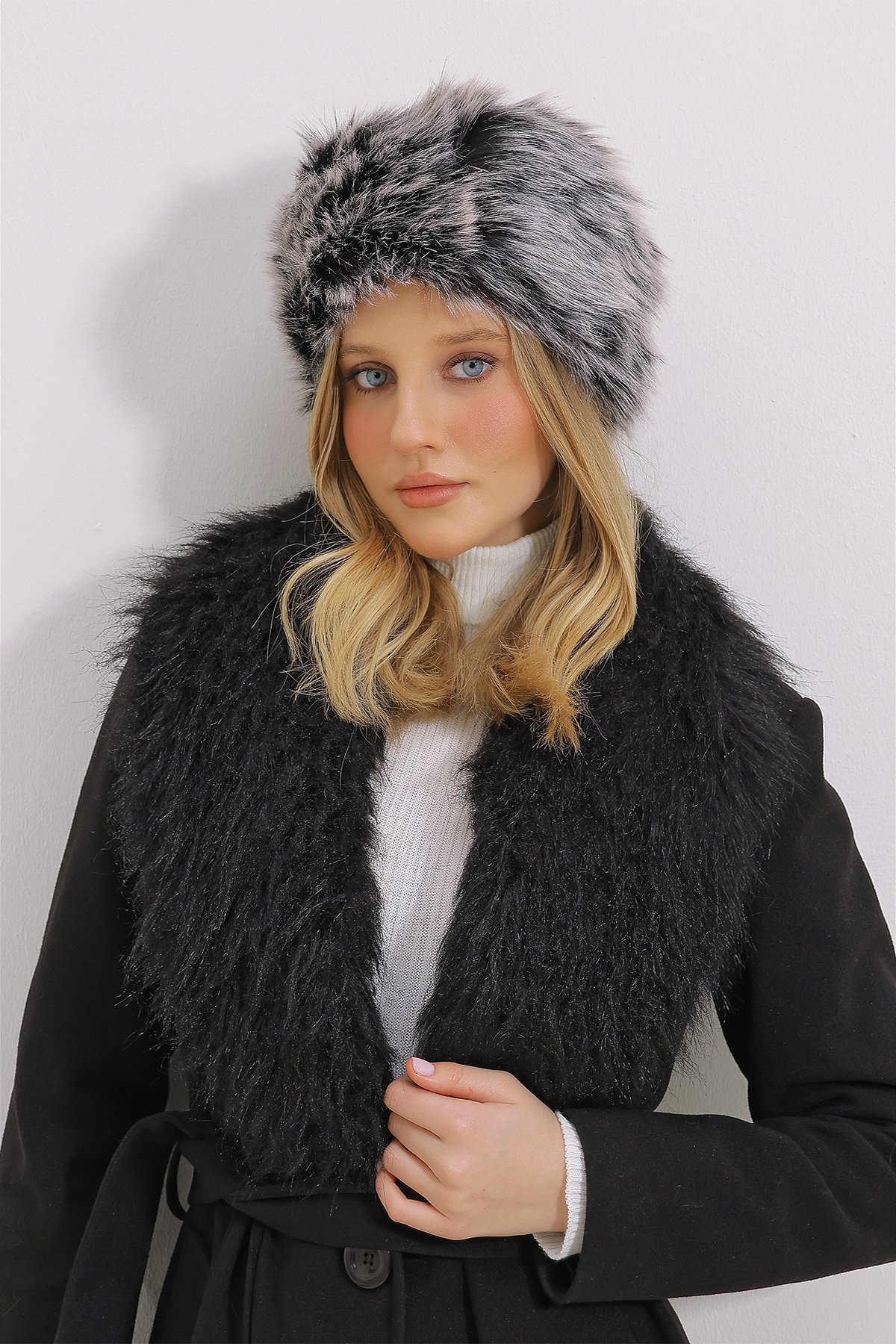 Suni Kürklü Şapka - Gri-Kırçıllı