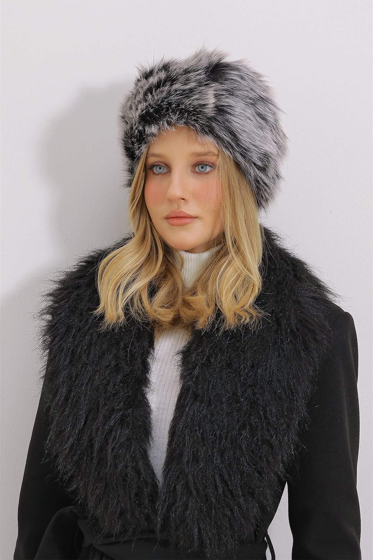 Suni Kürklü Şapka - Gri-Kırçıllı