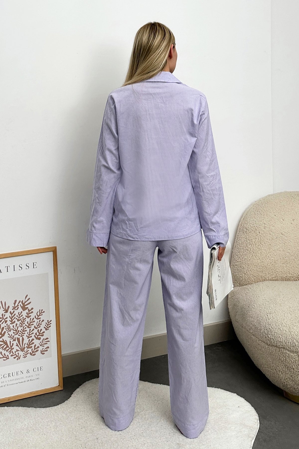 Tek Cepli Dokuma Pijama Takım - Lila
