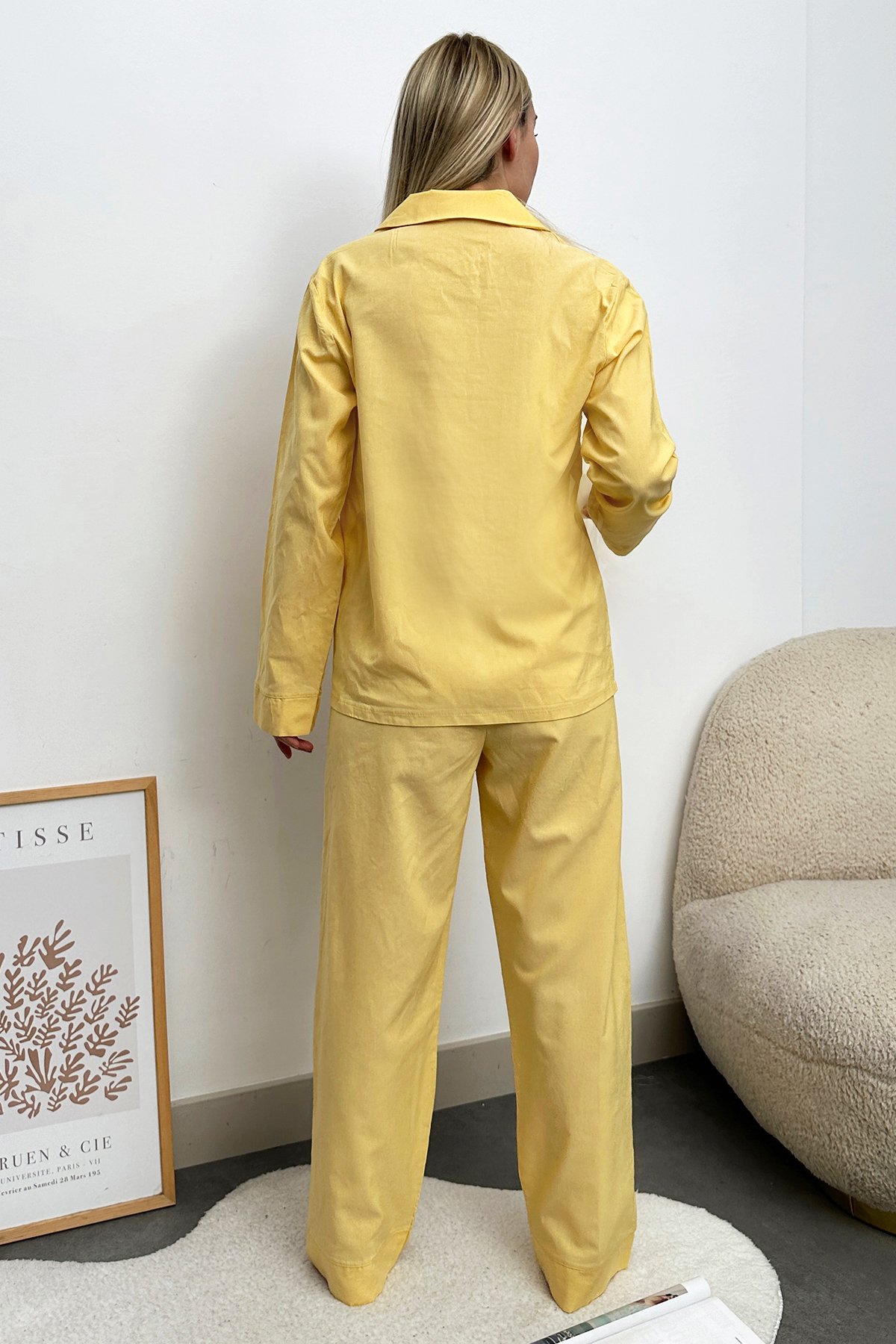 Tek Cepli Dokuma Pijama Takım - Sarı