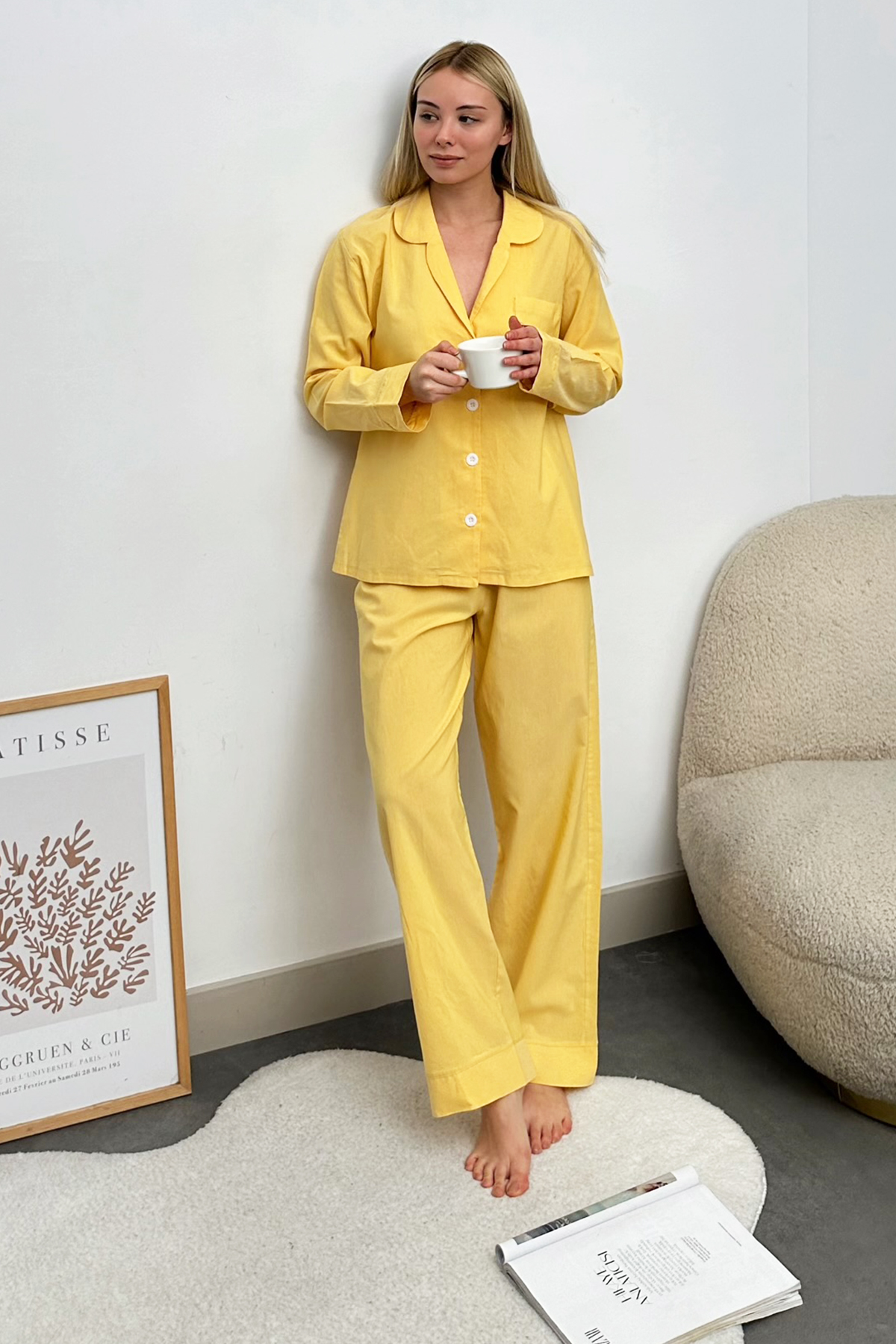 Tek Cepli Dokuma Pijama Takım - Sarı