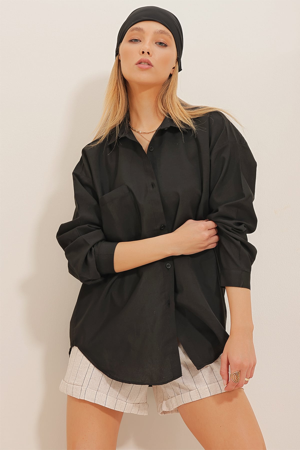 Tek Cepli Poplin Dokuma Dömlek - Siyah