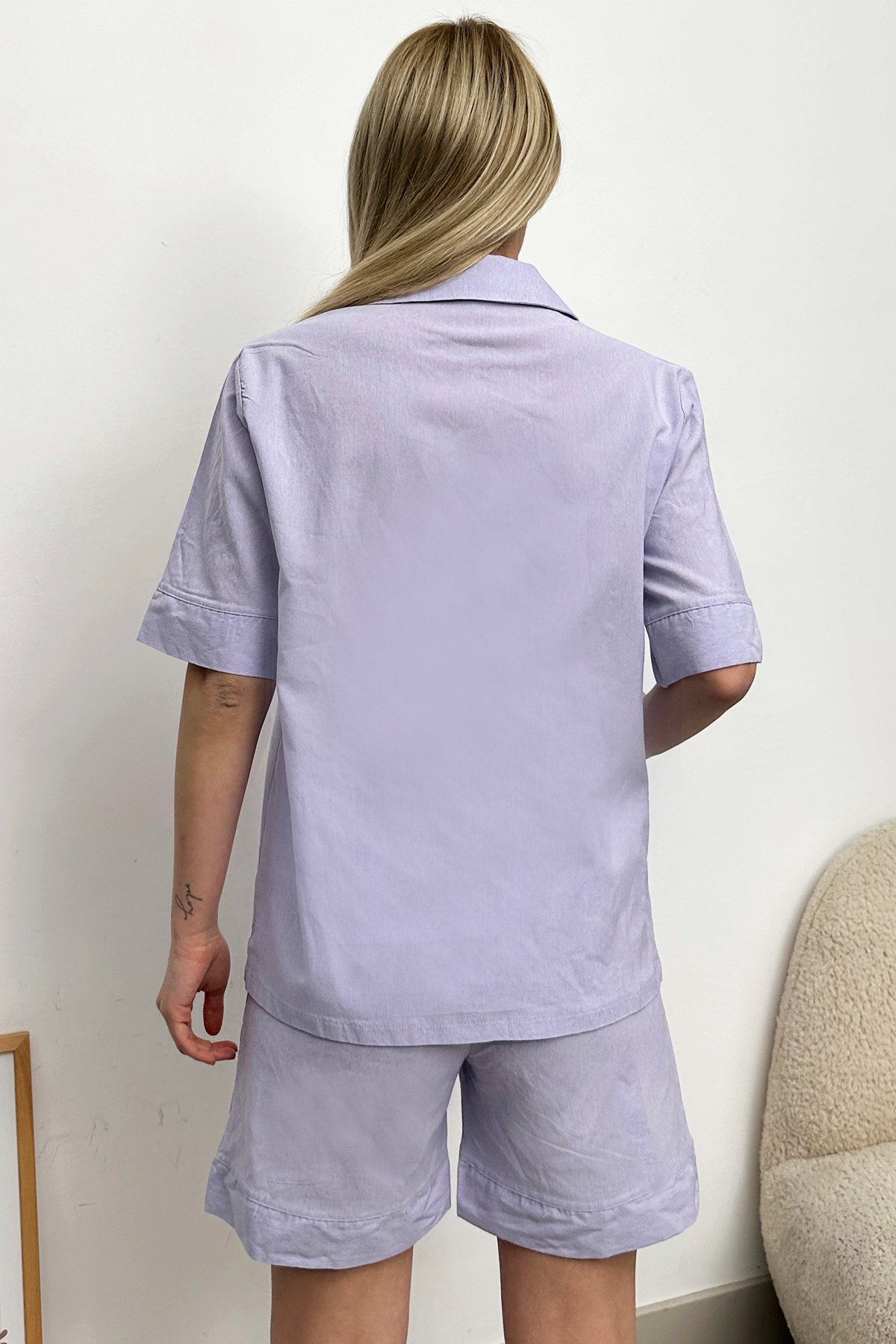 Tek Cepli Şortlu Dokuma Pijama Takım - Lila