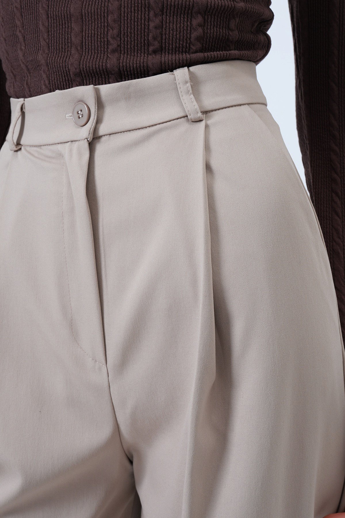 Tek Düğmeli Çift Cepli Astarlı Yelek Pantolon Takım - BEJ