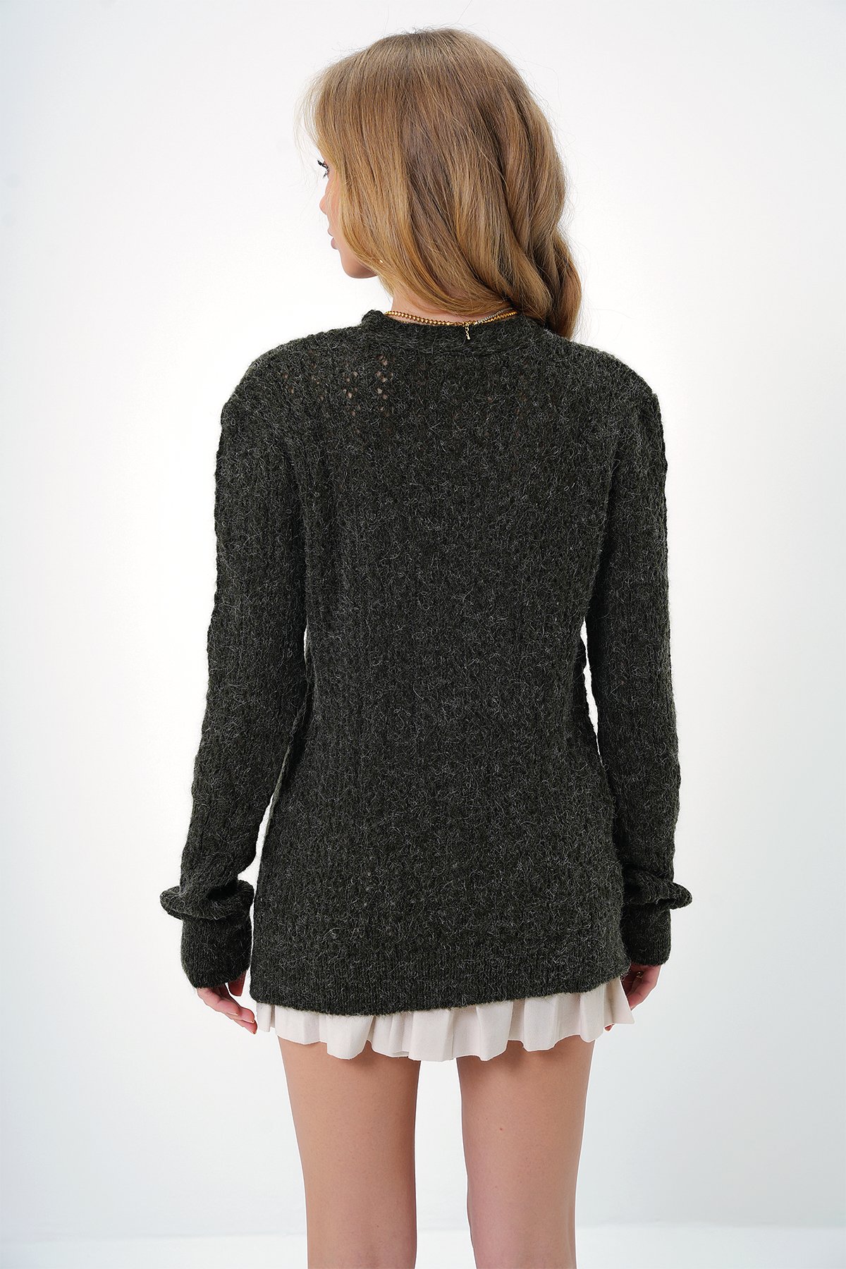 V YAKA AJURLU ANGORA HIRKA - HAKİ