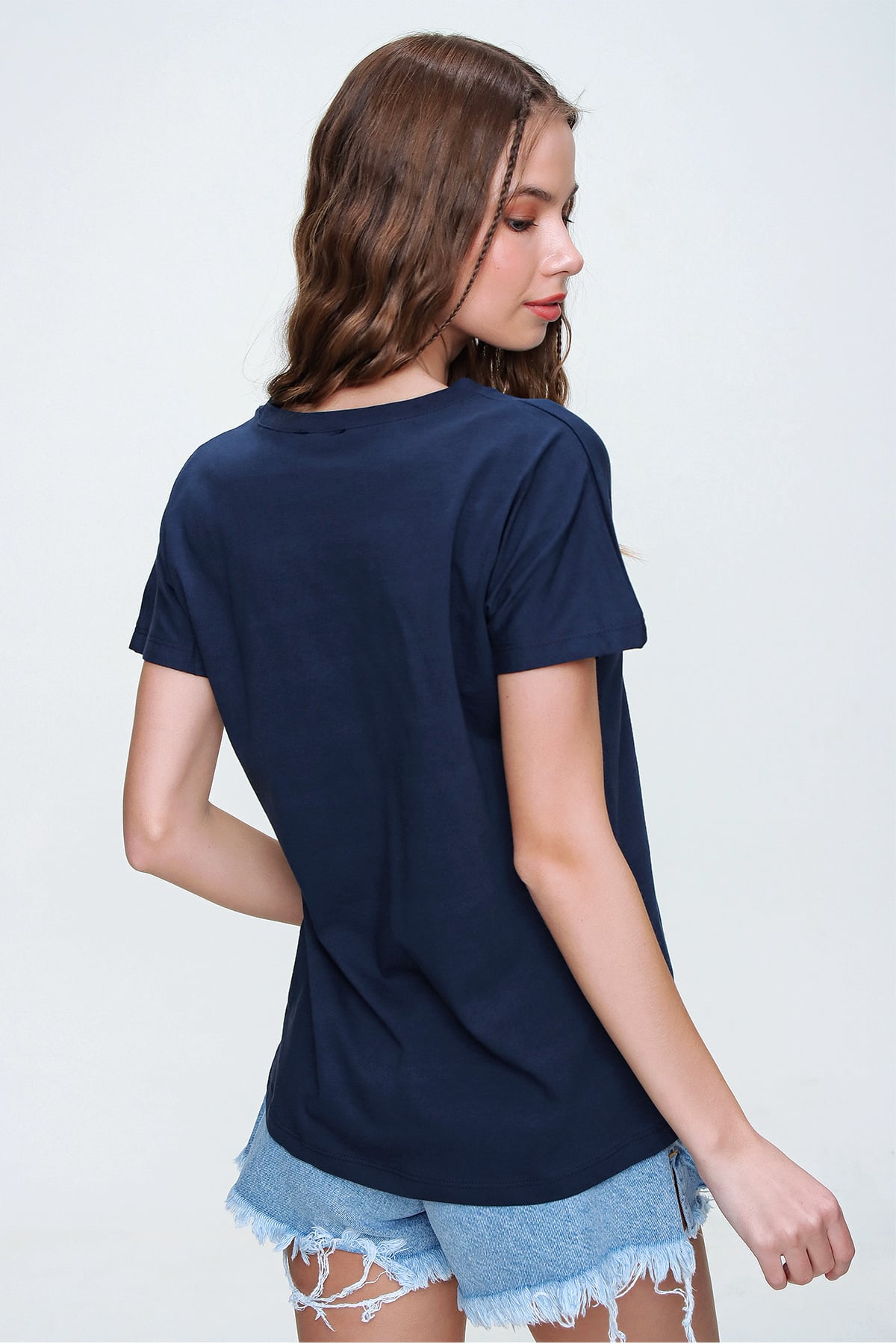 V Yaka Basic T-Shirt - Lacivert