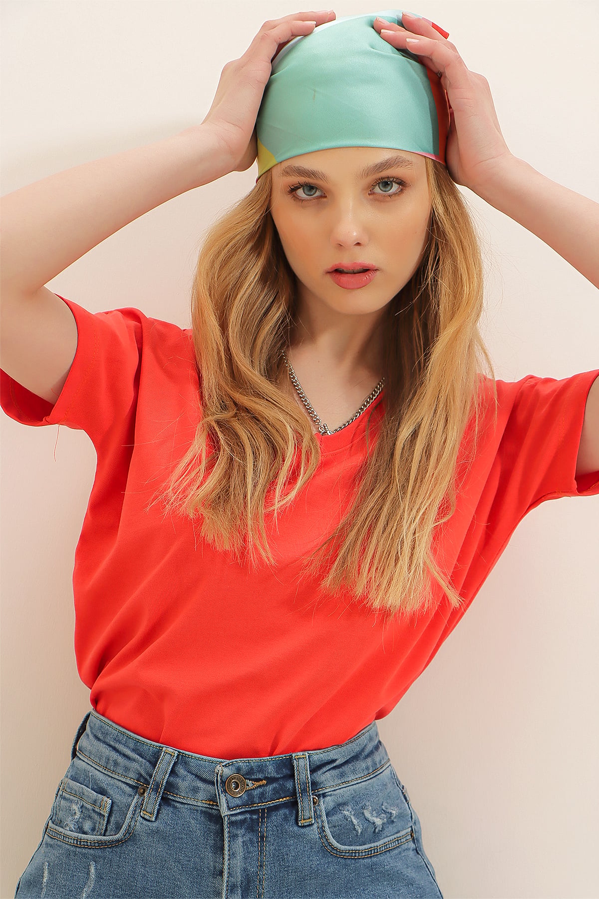 V Yaka Basic T-Shirt - Mercan