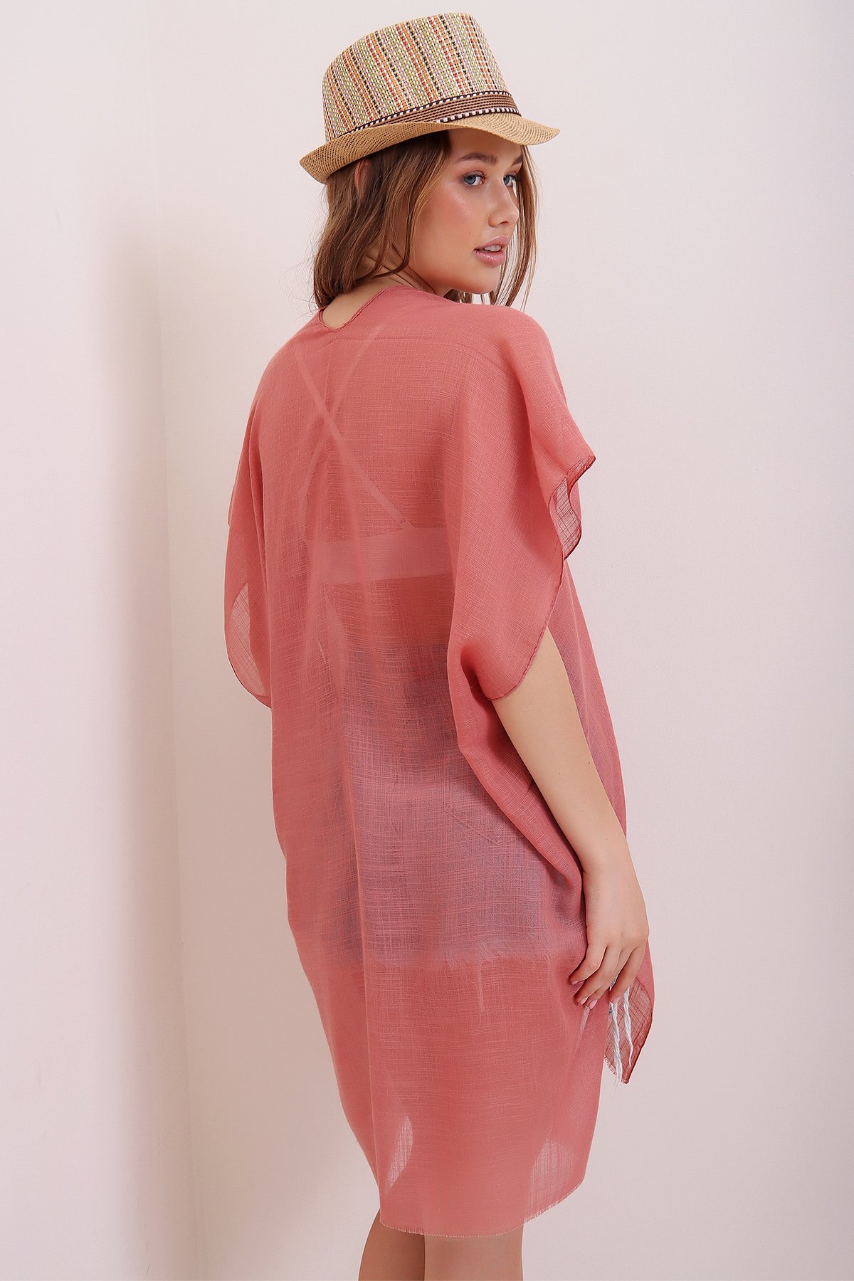 Yanı Yırtmaçlı Kimono - Mercan