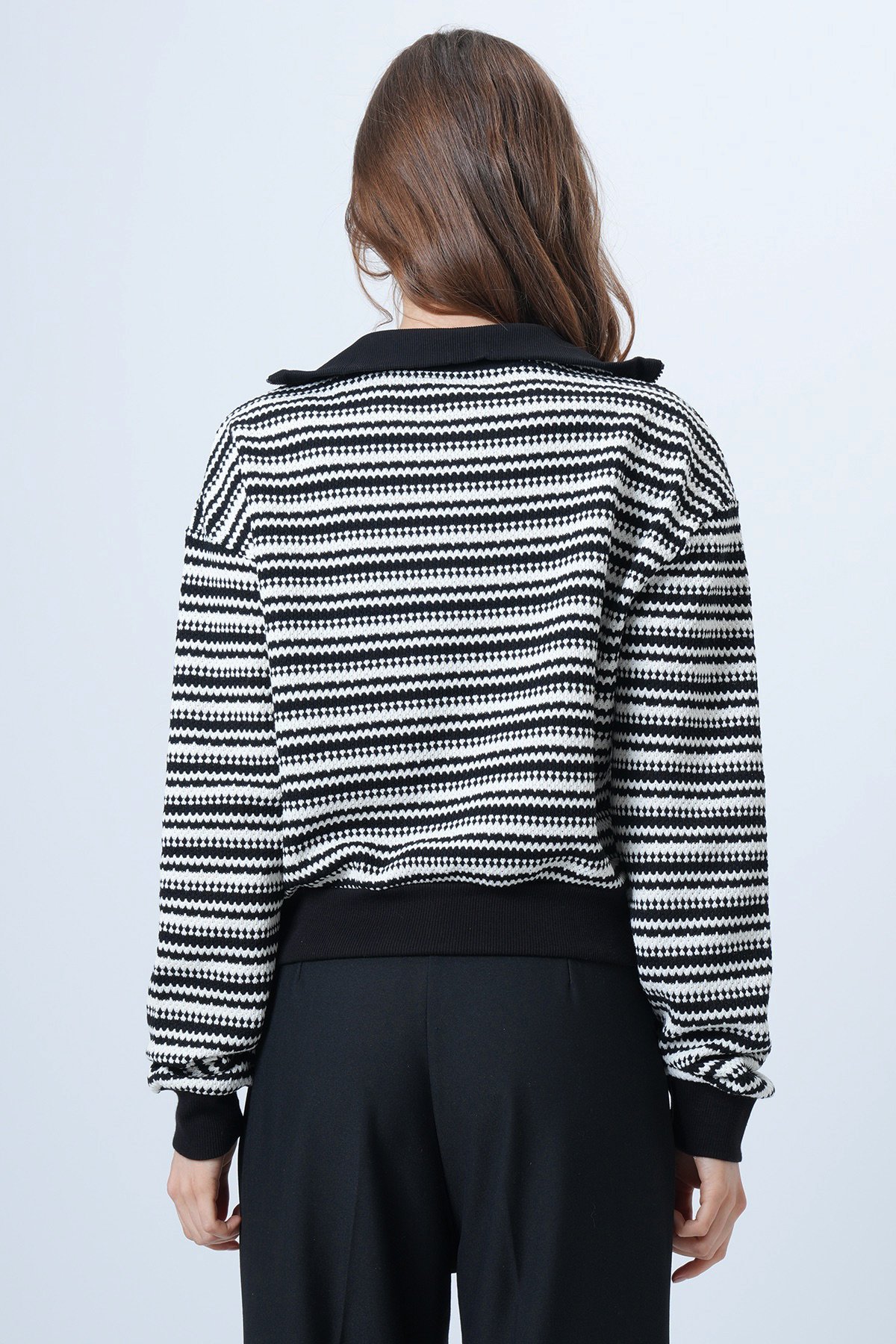 Yarım Fermuarlı Uzun Kollu Triko Kazak - SİYAH