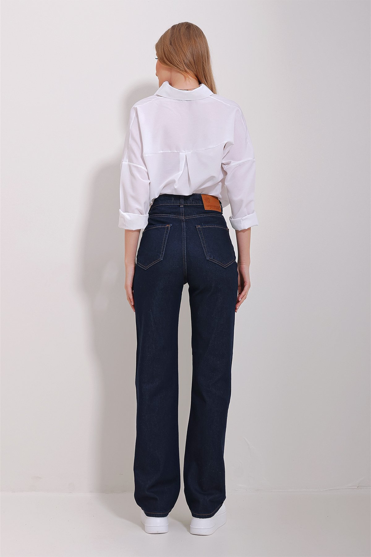 Yüksek Bel 5 Cepli Wide Leg Palazzo Pantolon - Koyu Lacivert