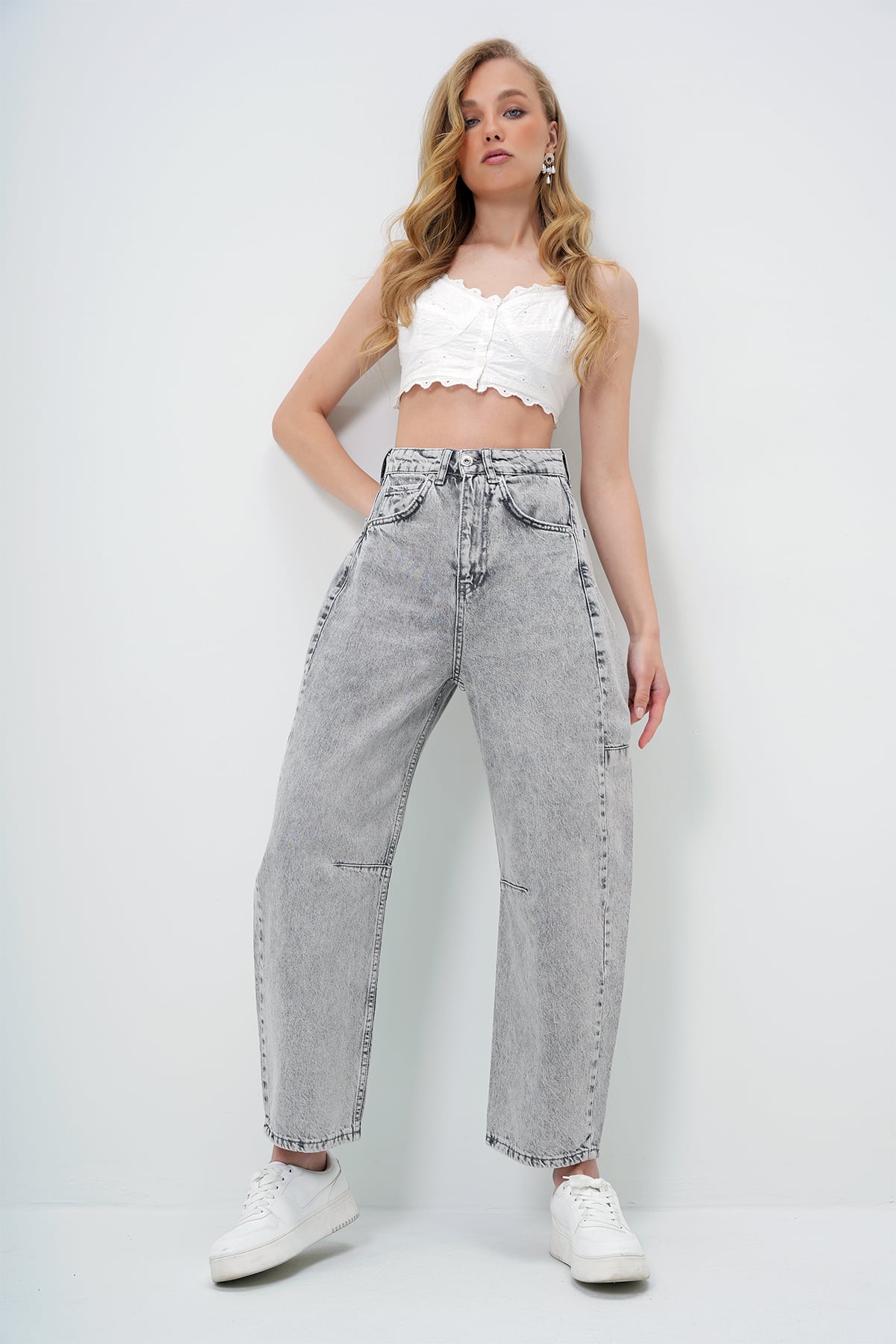 YÜKSEK BEL BAGGY BALLOON JEAN - GRİ