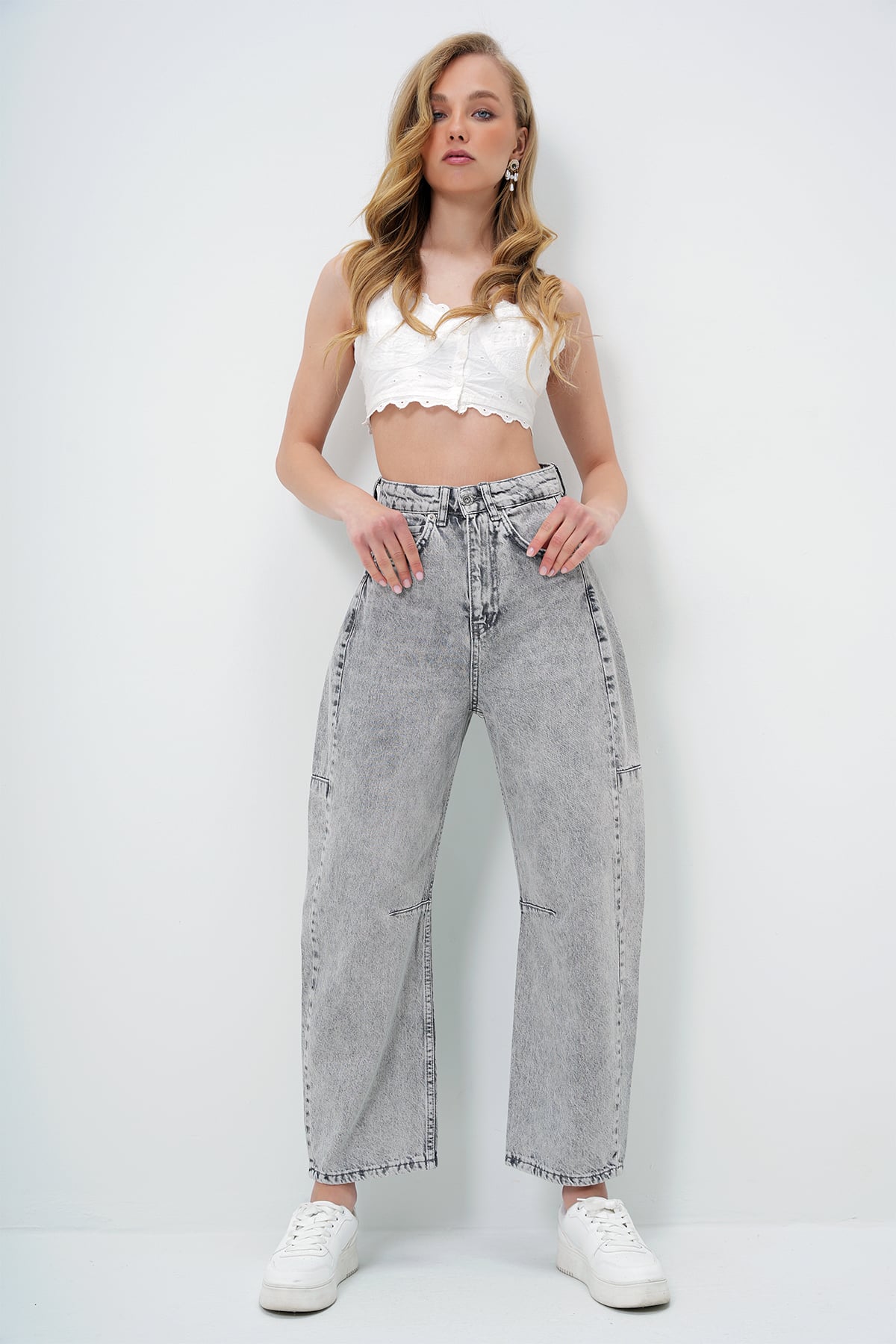 YÜKSEK BEL BAGGY BALLOON JEAN - GRİ
