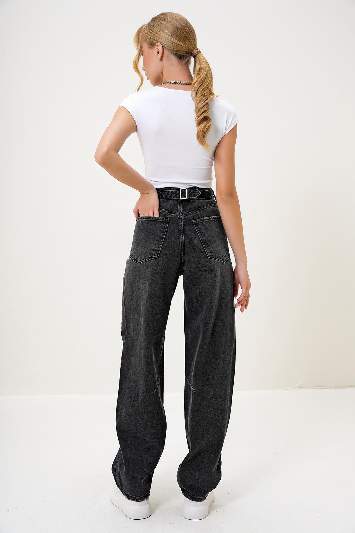 Yüksek Bel Baggy Balloon Jean - Siyah