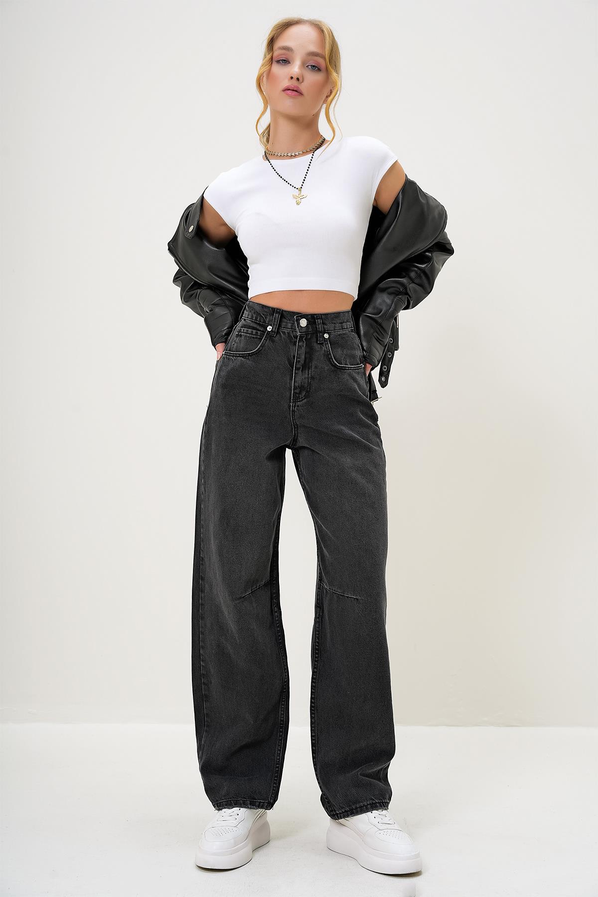 Yüksek Bel Baggy Balloon Jean - Siyah