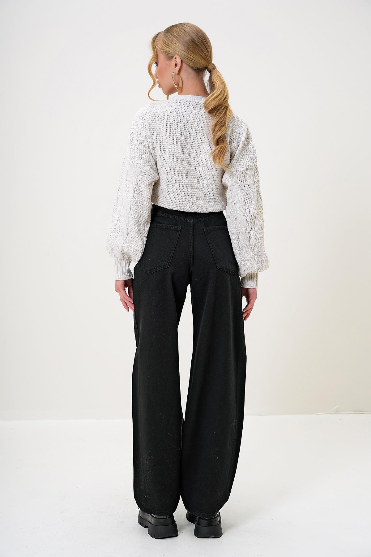 YÜKSEK BEL BUGGY KESİM JEAN PANTOLON - Siyah