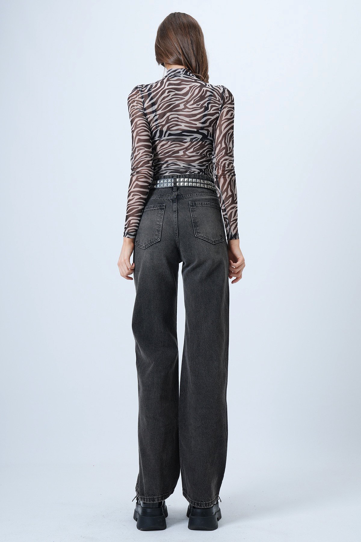 Yüksek Bel Düz Paça 5 Cepli Denim Pantolon - ANTRASİT