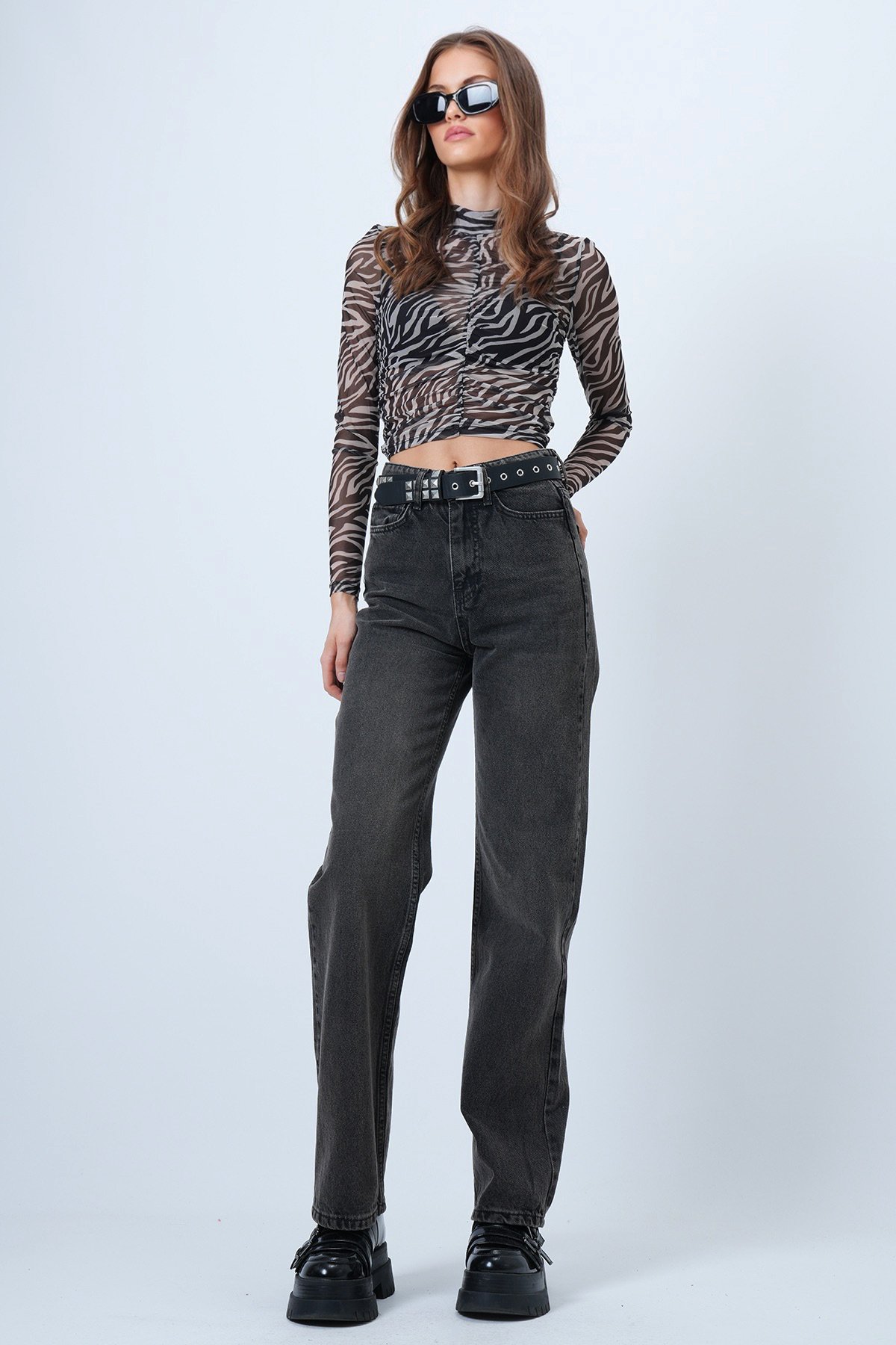 Yüksek Bel Düz Paça 5 Cepli Denim Pantolon - ANTRASİT