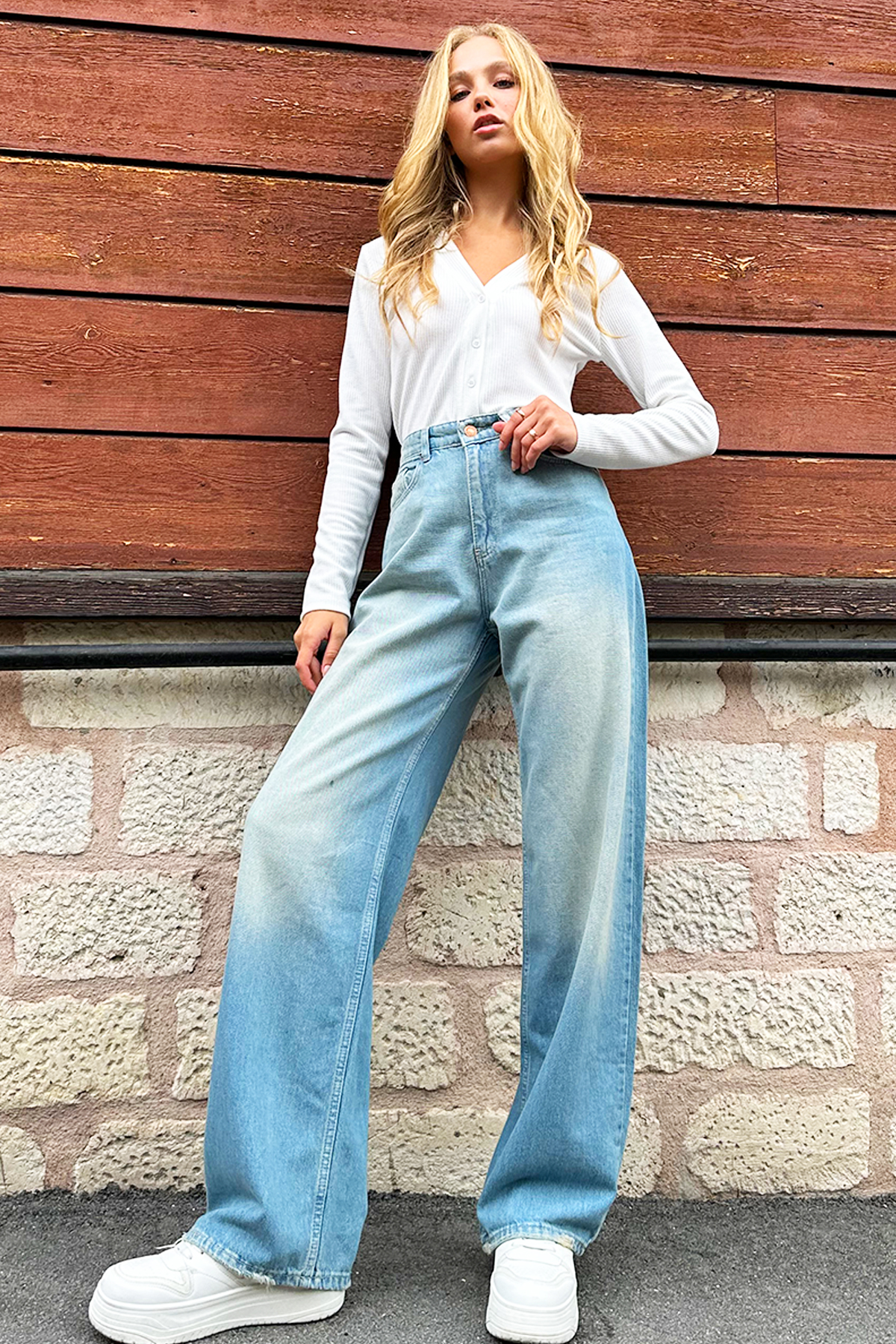 Yüksek Bel Wide Leg Jean - Mavi