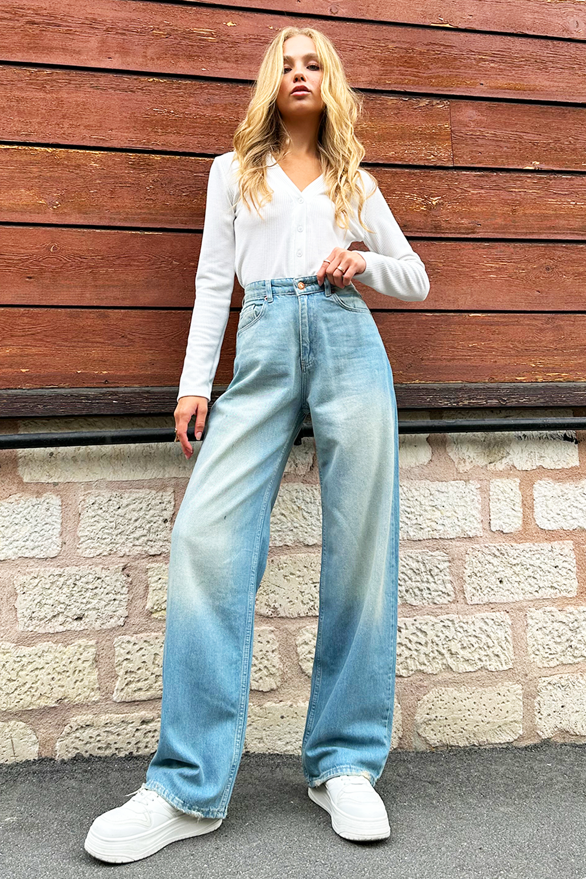 Yüksek Bel Wide Leg Jean - Mavi