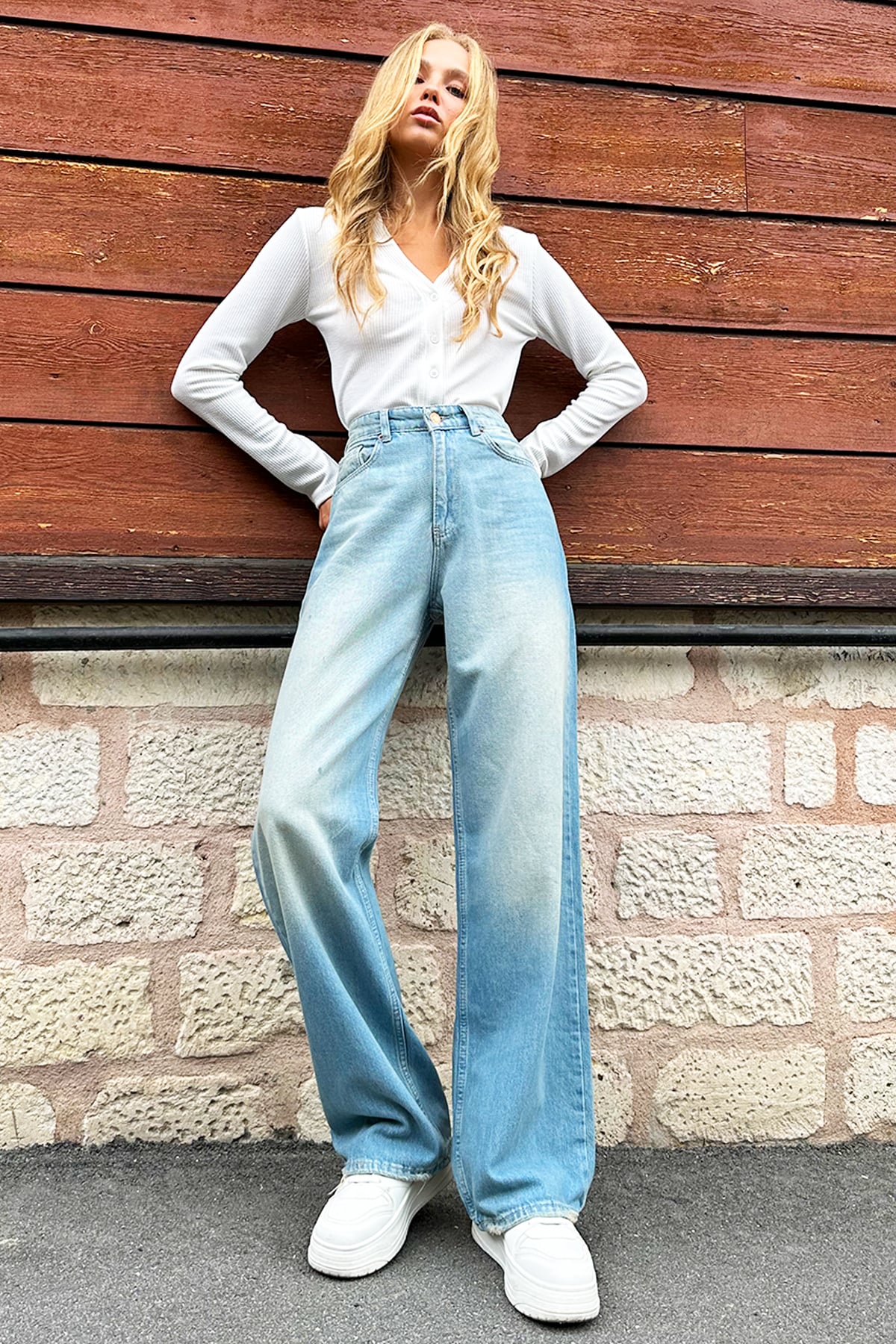 Yüksek Bel Wide Leg Jean - Mavi