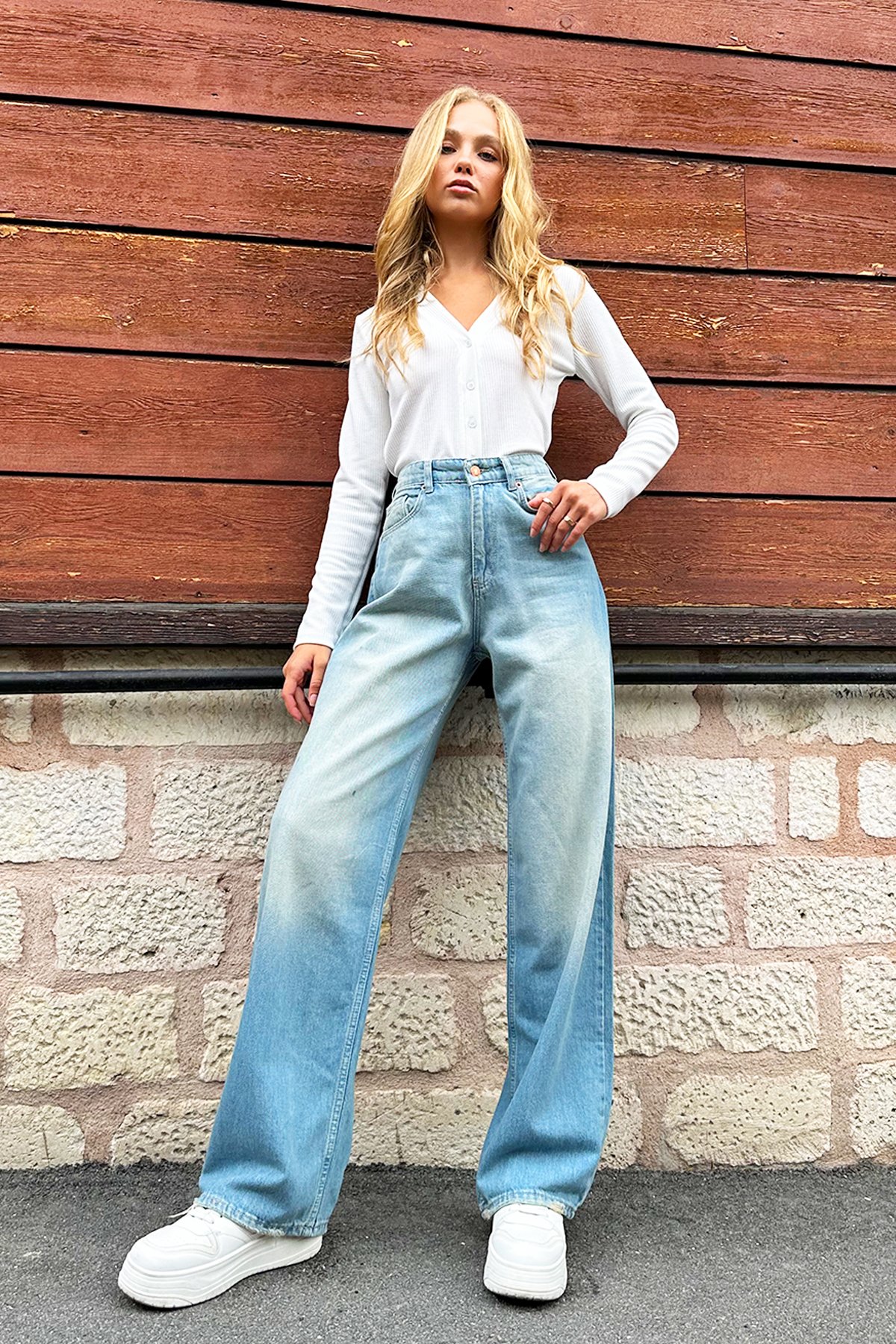 Yüksek Bel Wide Leg Jean - Mavi