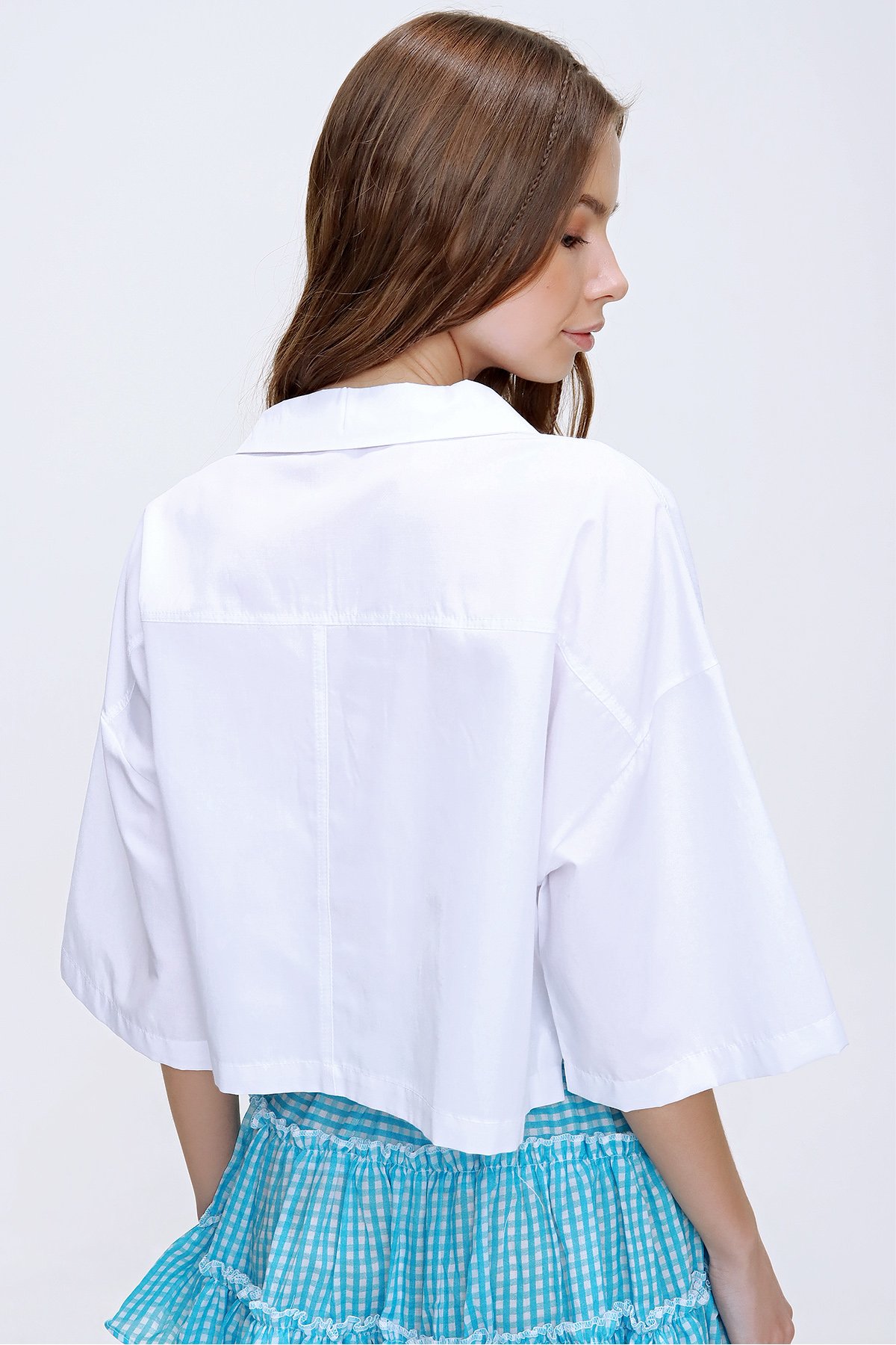 Zarf Cepli Crop Poplin Gömlek - Beyaz