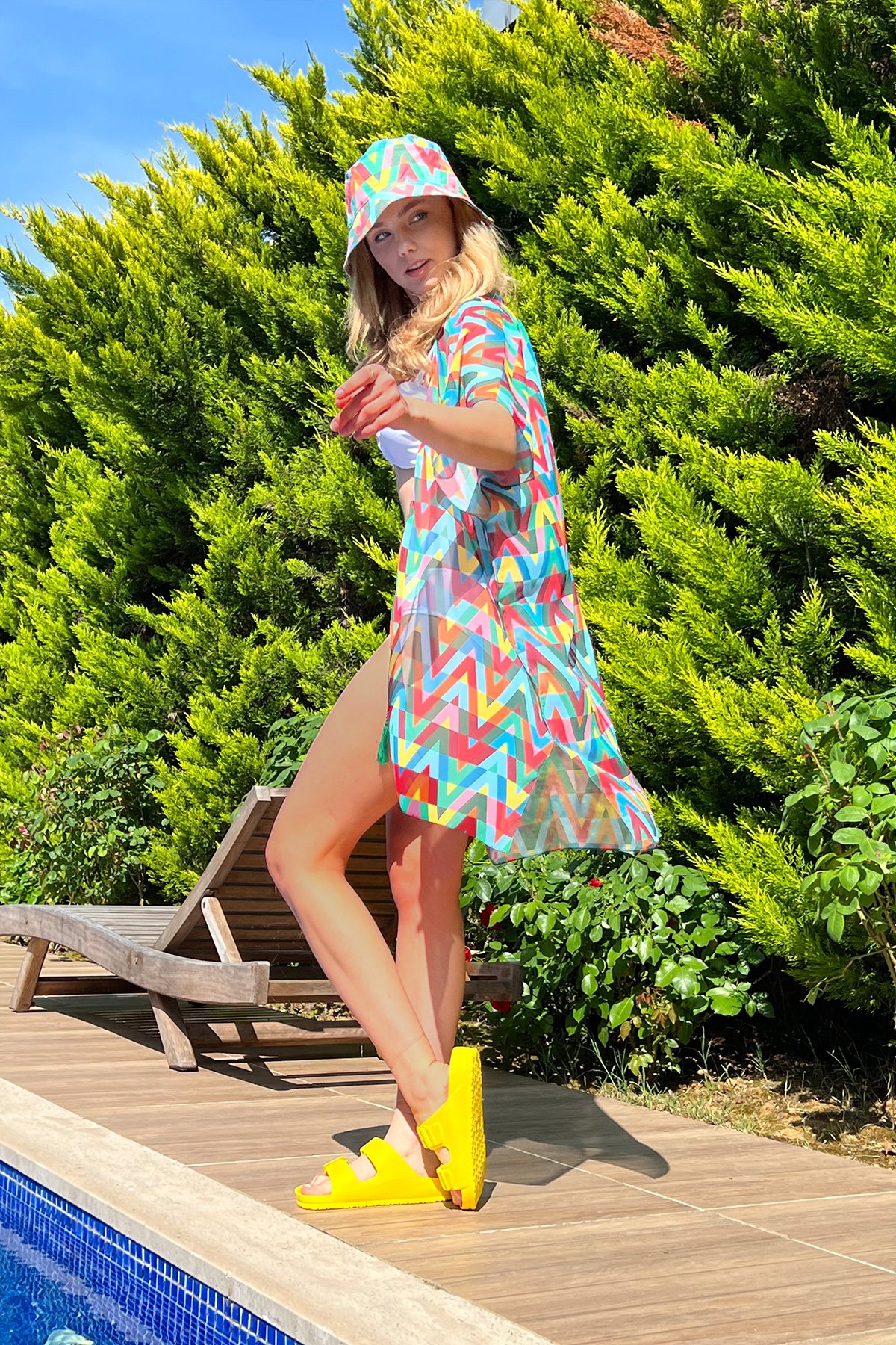 Zigzag Desenli Dokuma Pareo - Mint