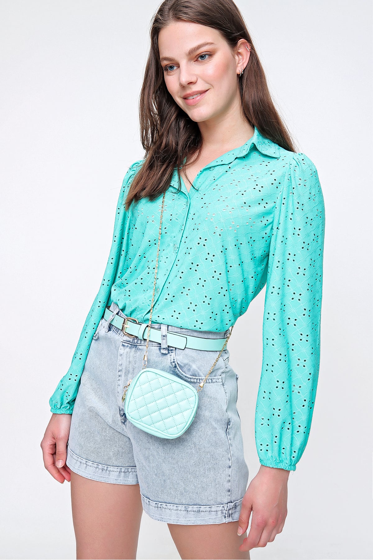 Zincir Askılı Kapitone Çanta - Mint