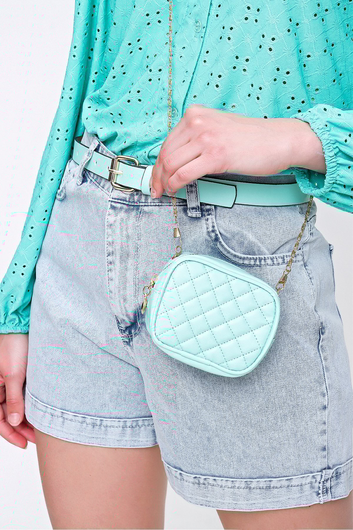 Zincir Askılı Kapitone Çanta - Mint