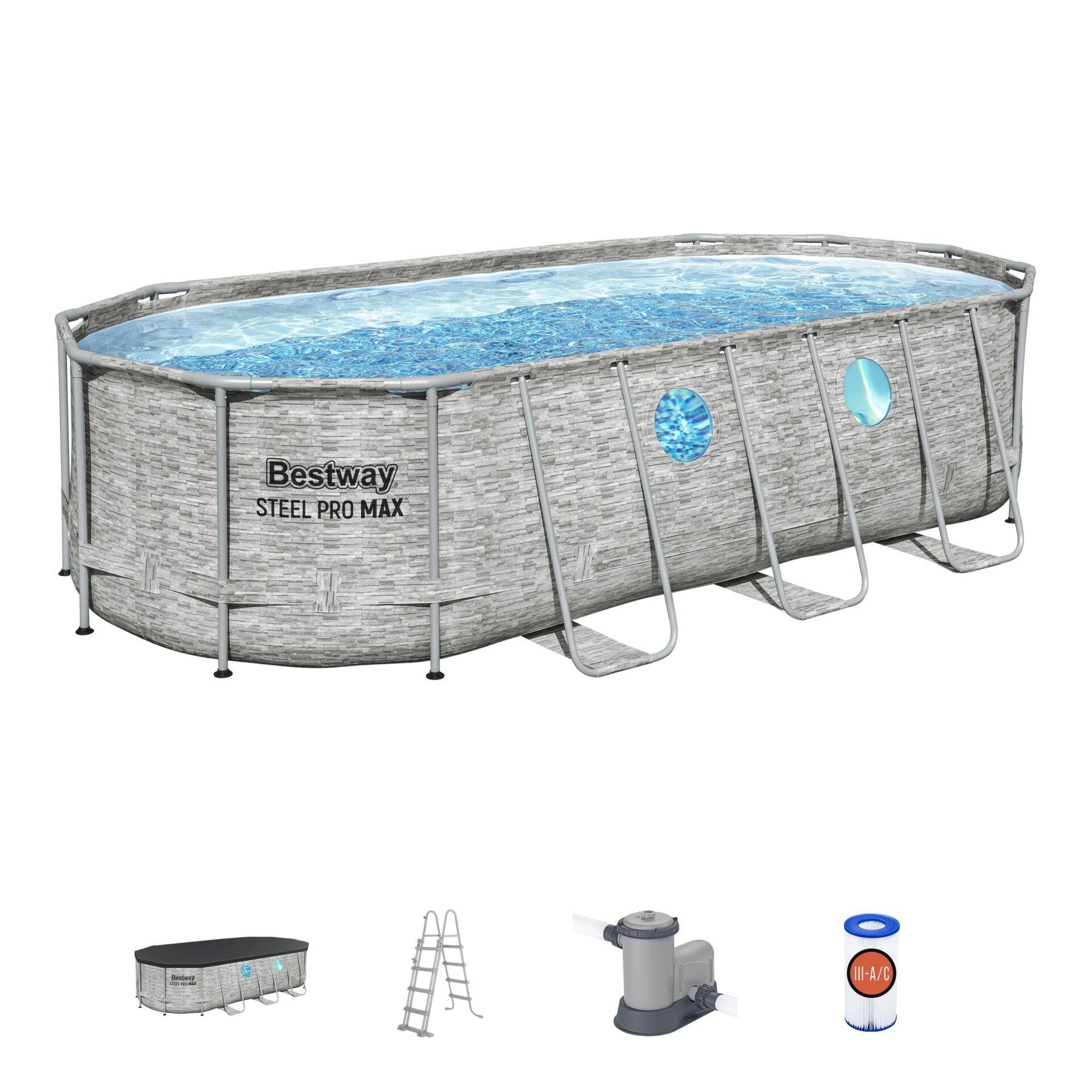 Bestway® 56716 Power Steel™ Vista Serisi 2- Prefabrik Yer Üstü Havuz Seti 5,49 m x 2,74 m x 1,22 m