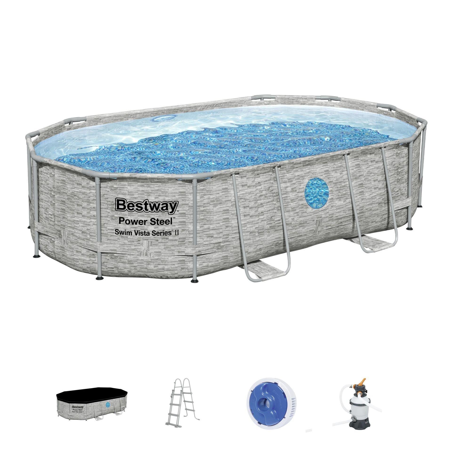 Bestway® 56946 Power Steel™ Vista Serisi 2-  Prefabrik Yer Üstü Havuz Seti 4,88 m x 3,05 m x 1,07 m