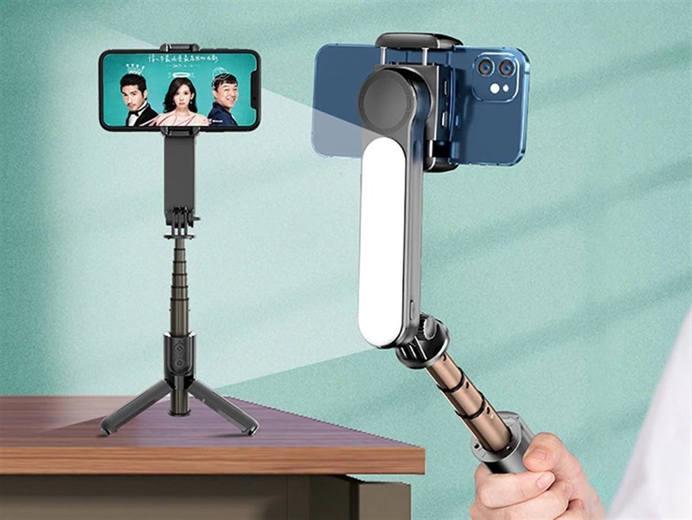  Android iOS Akıllı Telefon için LED Işık Tripod Teleskopik Çubuk El Gimbal Sabitleyici ile L09 Kablosuz Bluetooth Selfie Stick