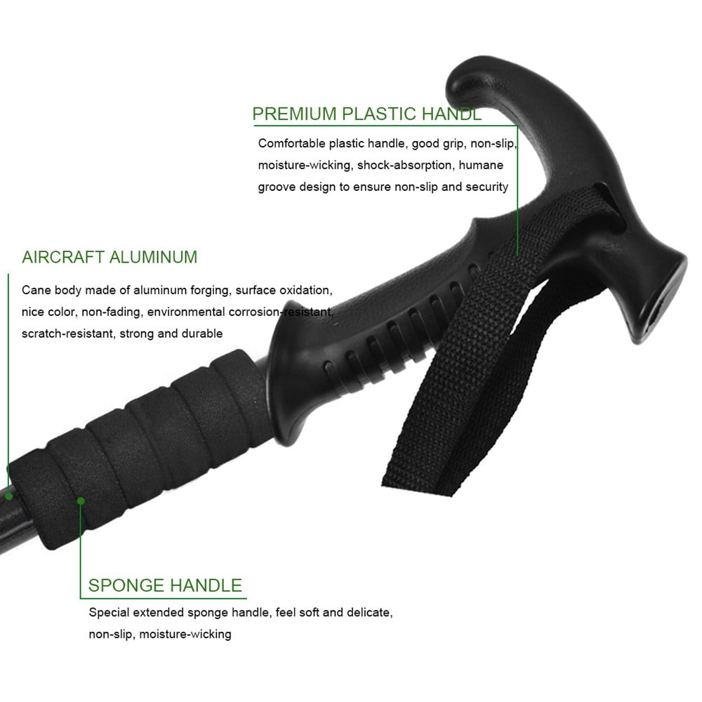  Hiker Trekking Direkleri Teleskopik Uçak Alüminyum Alpenstock T Kolu 24-54 inç Siyah