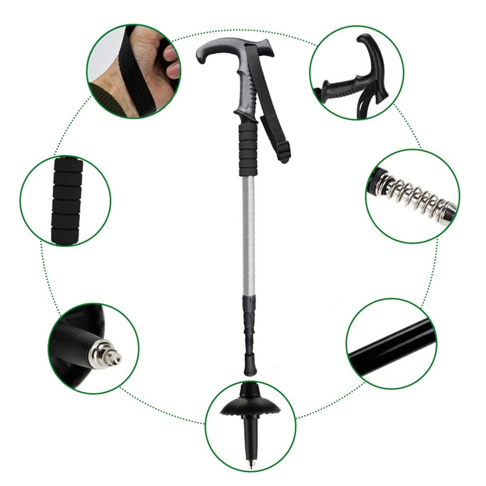  Hiker Trekking Direkleri Teleskopik Uçak Alüminyum Alpenstock T Kolu 24-54 inç Siyah