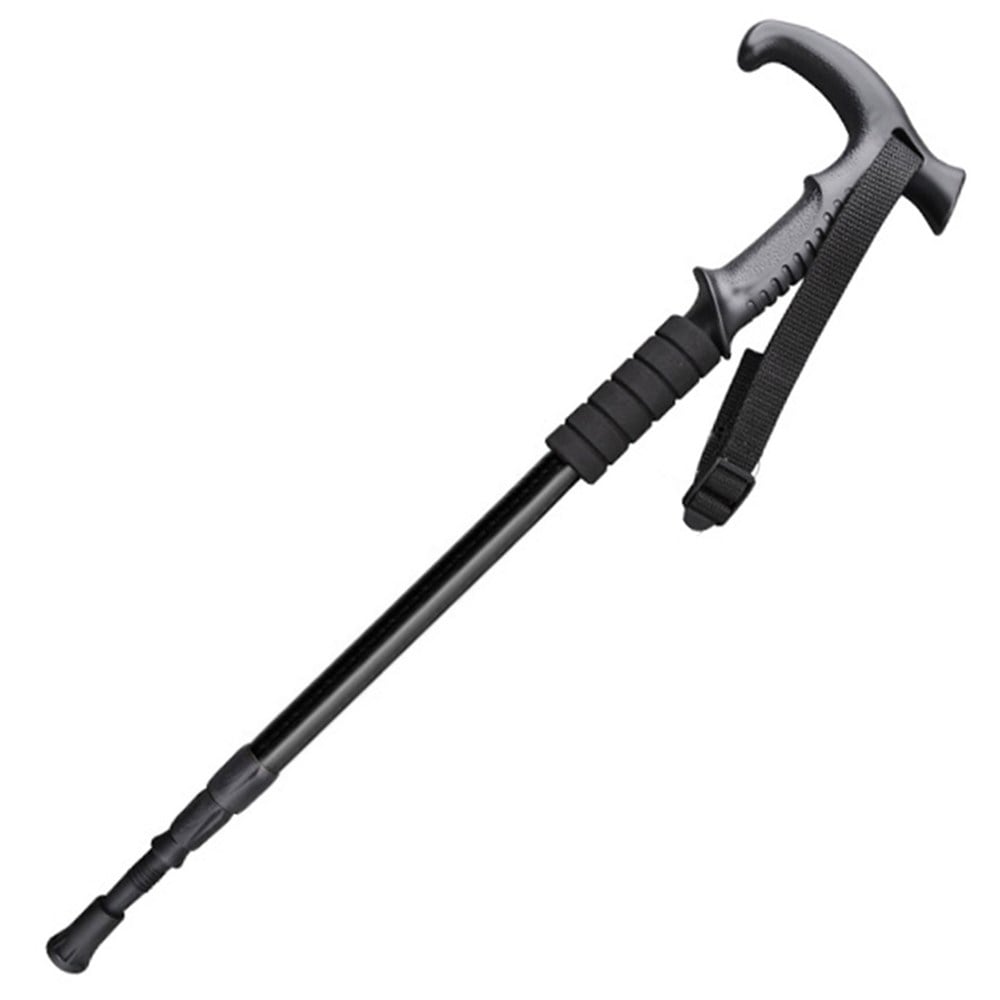  Hiker Trekking Direkleri Teleskopik Uçak Alüminyum Alpenstock T Kolu 24-54 inç Siyah