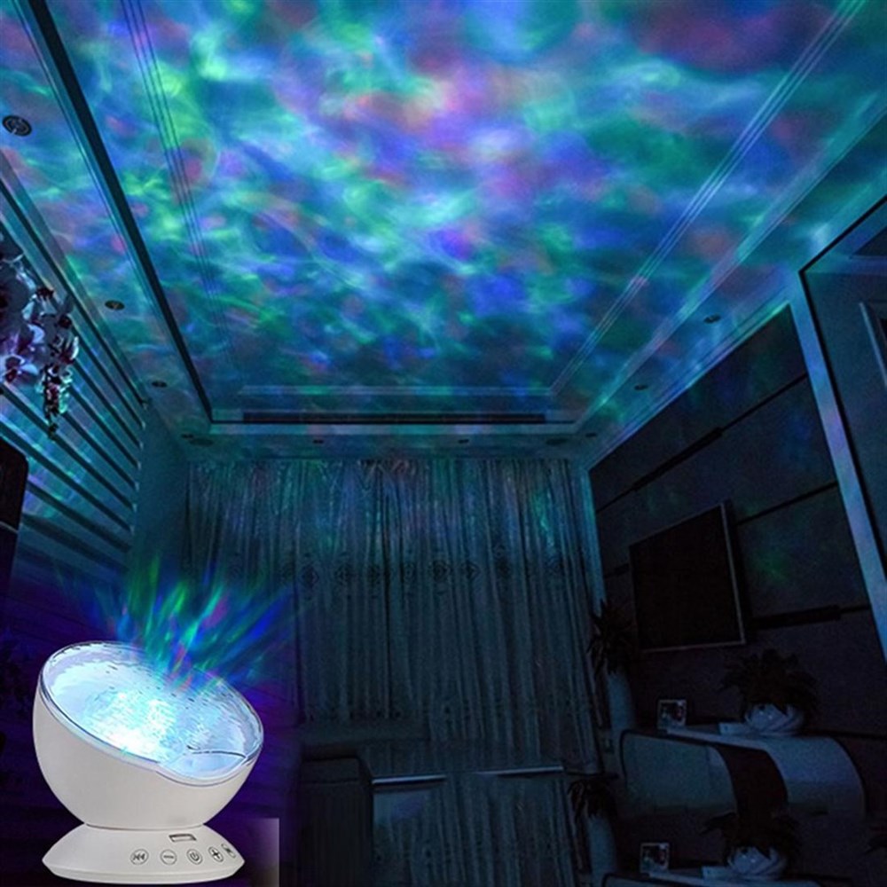  LED Projektör 7 Modlu Gece Işığı Müzikli RC USB Lambası