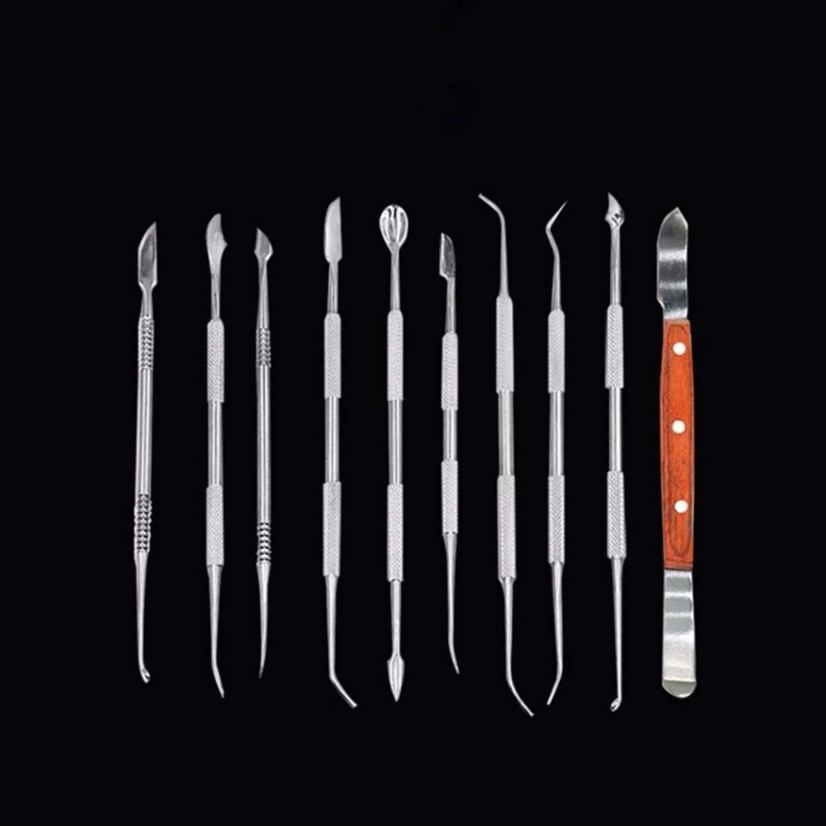 10 Adet Paslanmaz Çelik Spatula Bıçak Çok Yönlü Diş Balmumu Tahta Oyma Araçları Seti