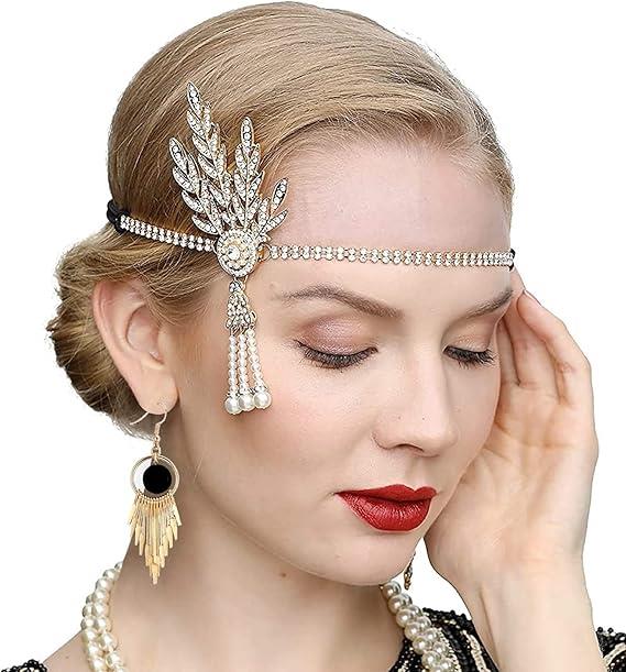 20'li Yıllar Aksesuarları, 1920'li Yıllar Aksesuar Seti, Flapper Alın Bandı Kolye, Kostüm Kadın Flapper Seti, Great Gatsby Aksesuarları, Kadınlar için Charleston Aksesuarları