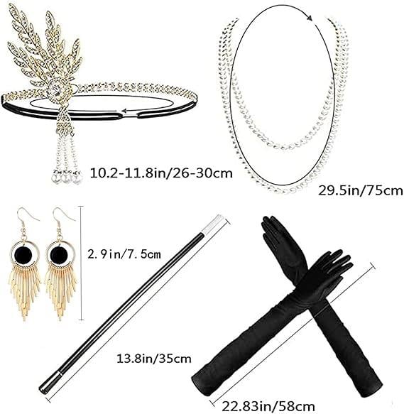 20'li Yıllar Aksesuarları, 1920'li Yıllar Aksesuar Seti, Flapper Alın Bandı Kolye, Kostüm Kadın Flapper Seti, Great Gatsby Aksesuarları, Kadınlar için Charleston Aksesuarları