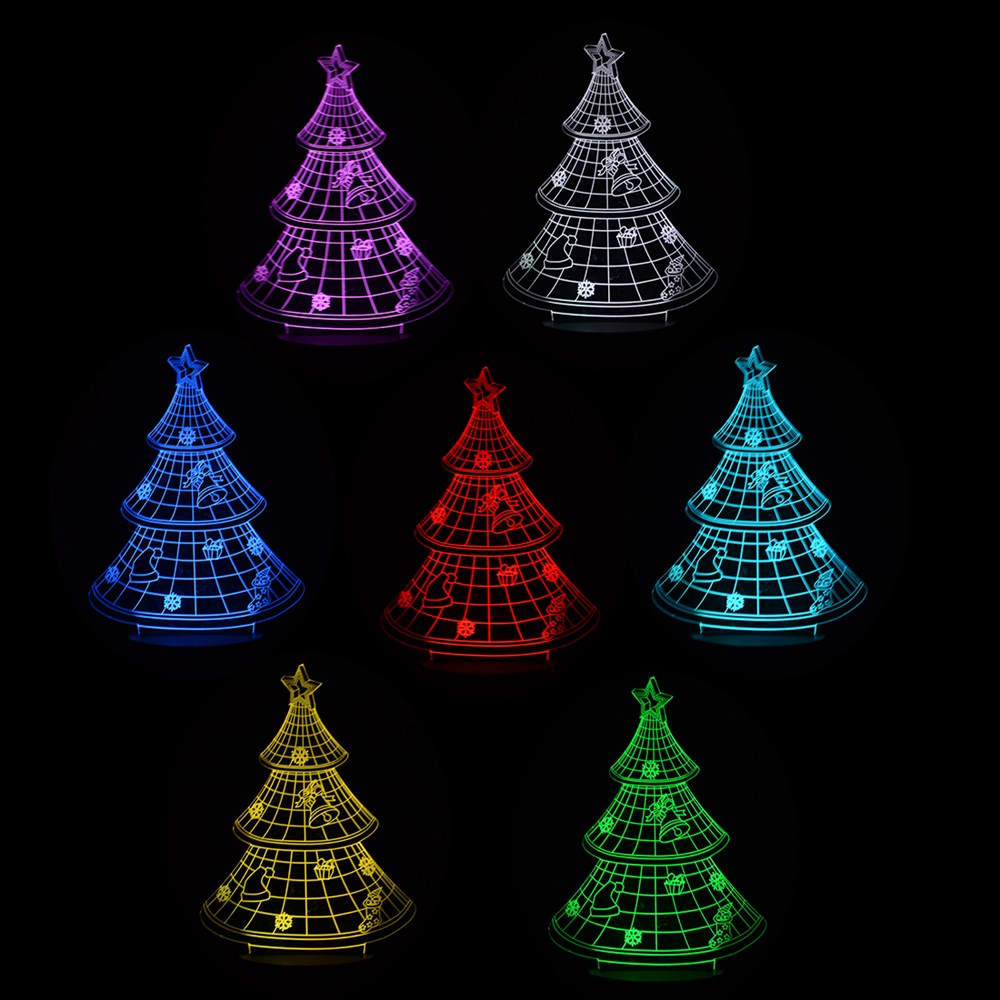 3D Akrilik Dekoratif Masa Lambası - Noel Ağacı Deseni