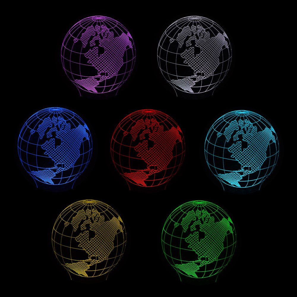 3D Akrilik Dekoratif Masa Lambası - Yerküre Desen